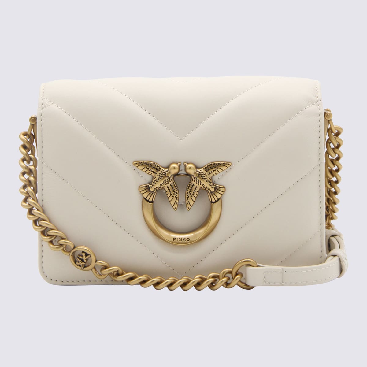 PINKO WHITE LEATHER MINI LOVE BACK CLICK SHOULDER BAG