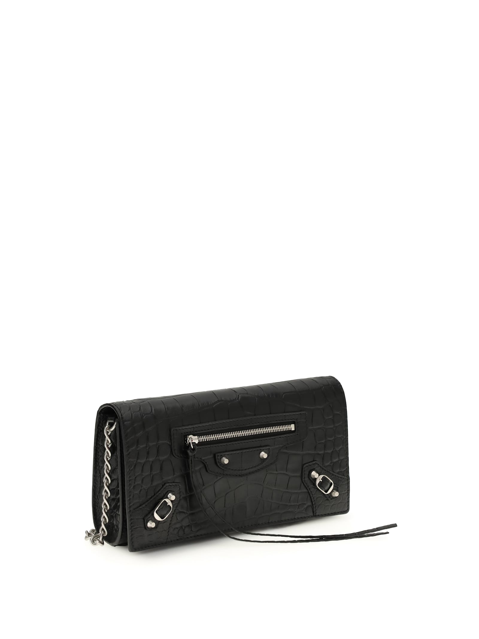 Balenciaga Crocodile Effect Shoulder Bag In Black