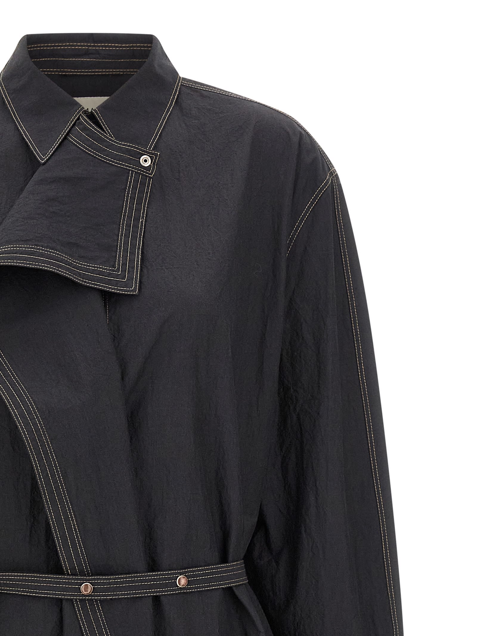 Lemaire Asymmetrical Dress With Long Sleeves And Belt In Gray