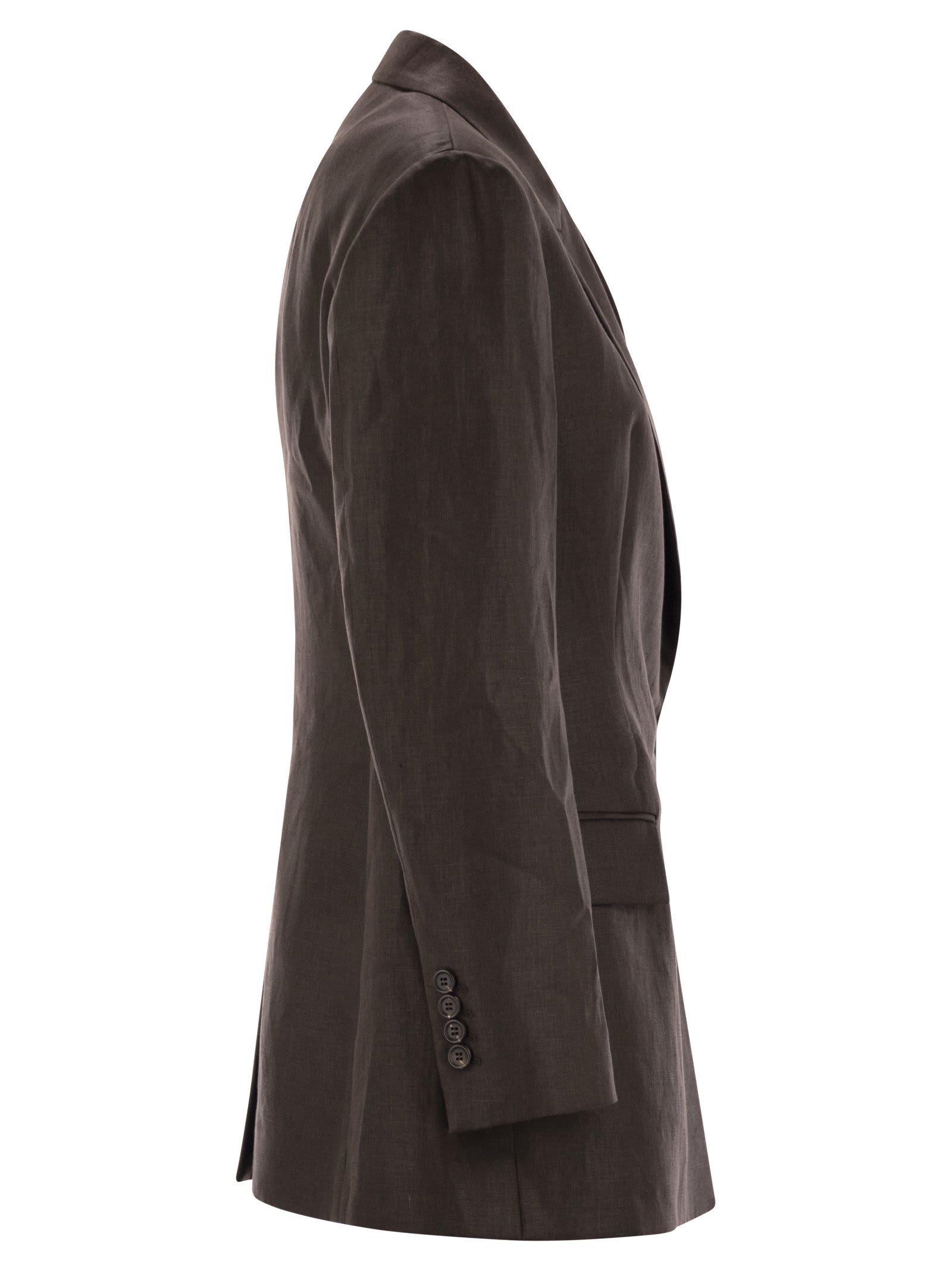 Brunello Cucinelli Shiny Linen Twill Jacket With Necklace In