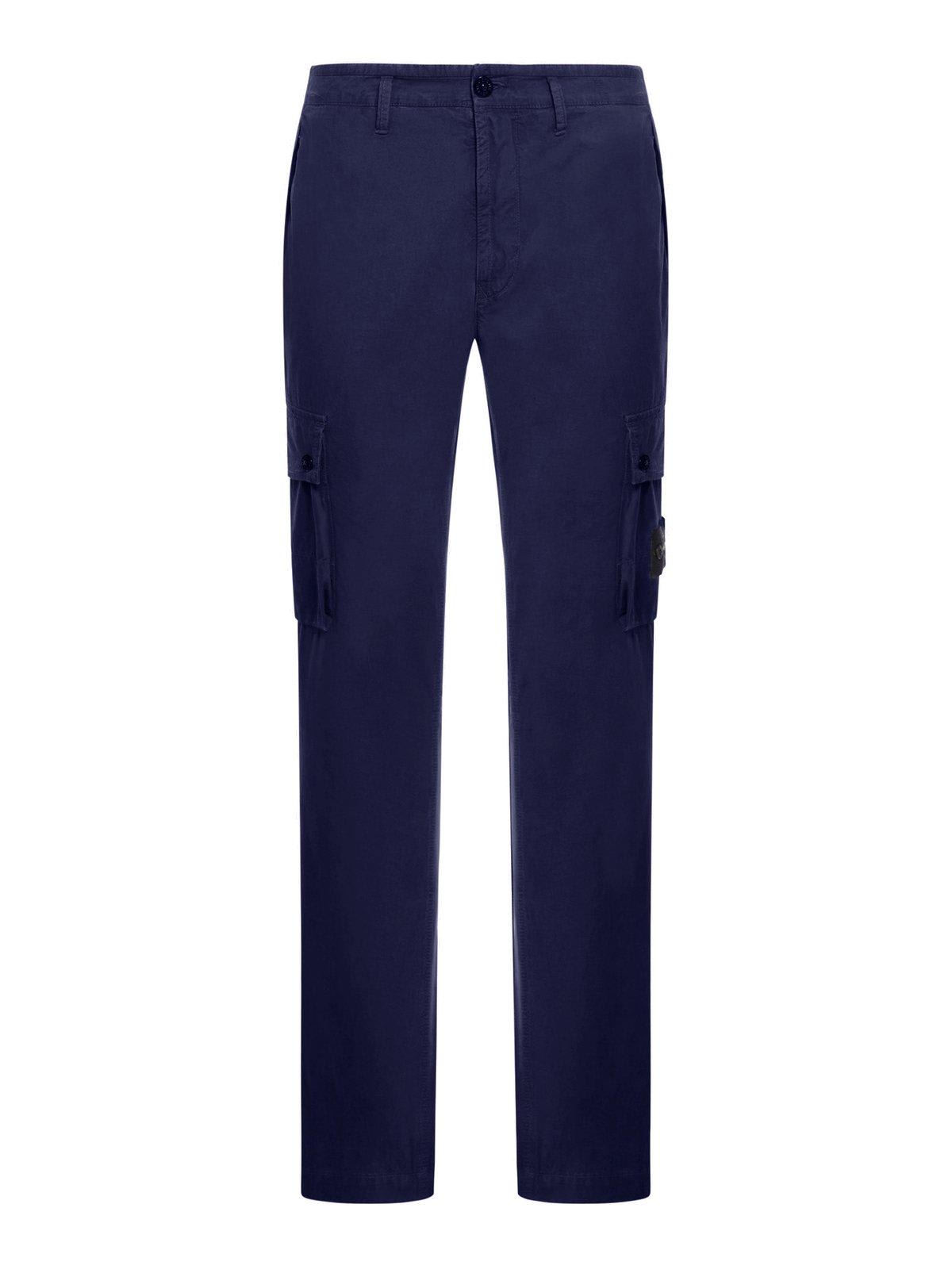 Shop Stone Island Low-rise Slim Trousers In Blue