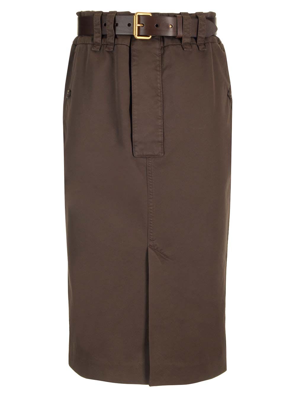 Saint Laurent Cotton Pencil Skirt In Brown