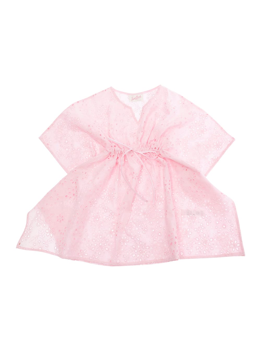 Mc2 Saint Barth Kate Pink Dress With V Neck And All-over Floral Embroidery In Cotton Girl In Pink