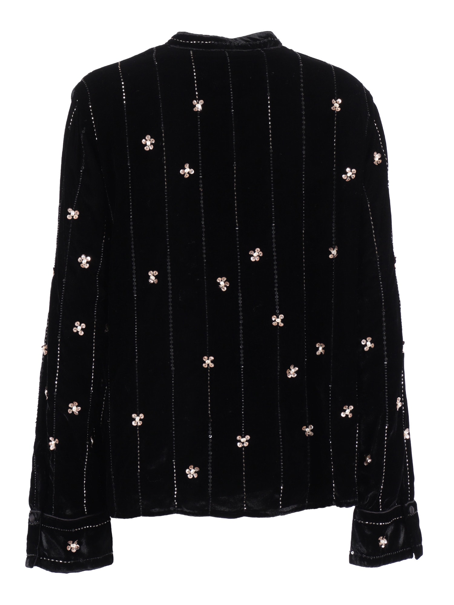 Forte Forte Velvet Pajama Shirt With Petites Etoiles Embroidery In Black