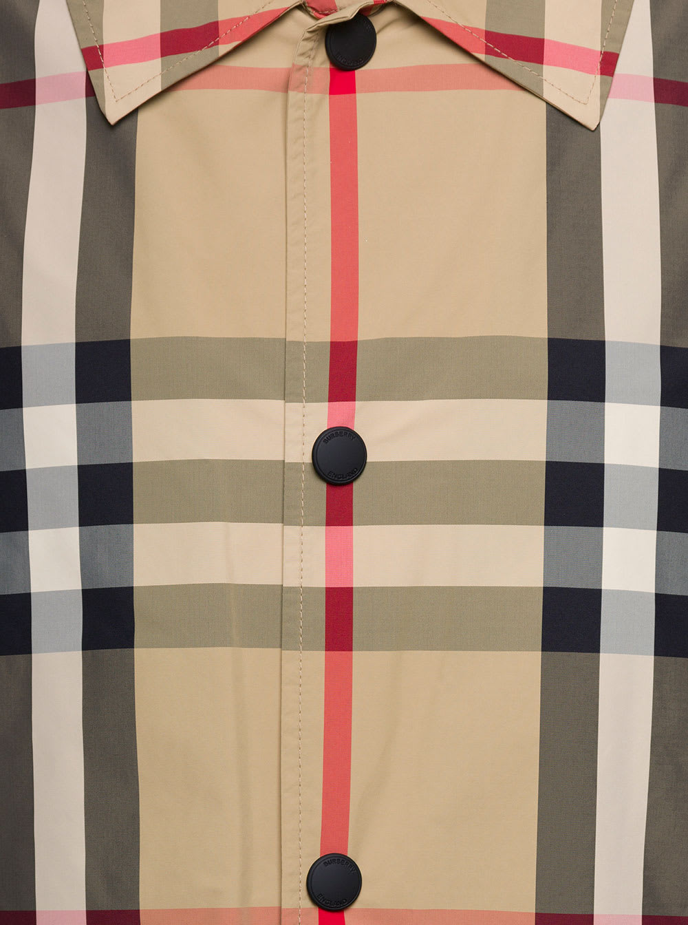 Shop Burberry Sussex Beige Jacket With Vintage Check Motif And Snap Buttons In Polyamide Man