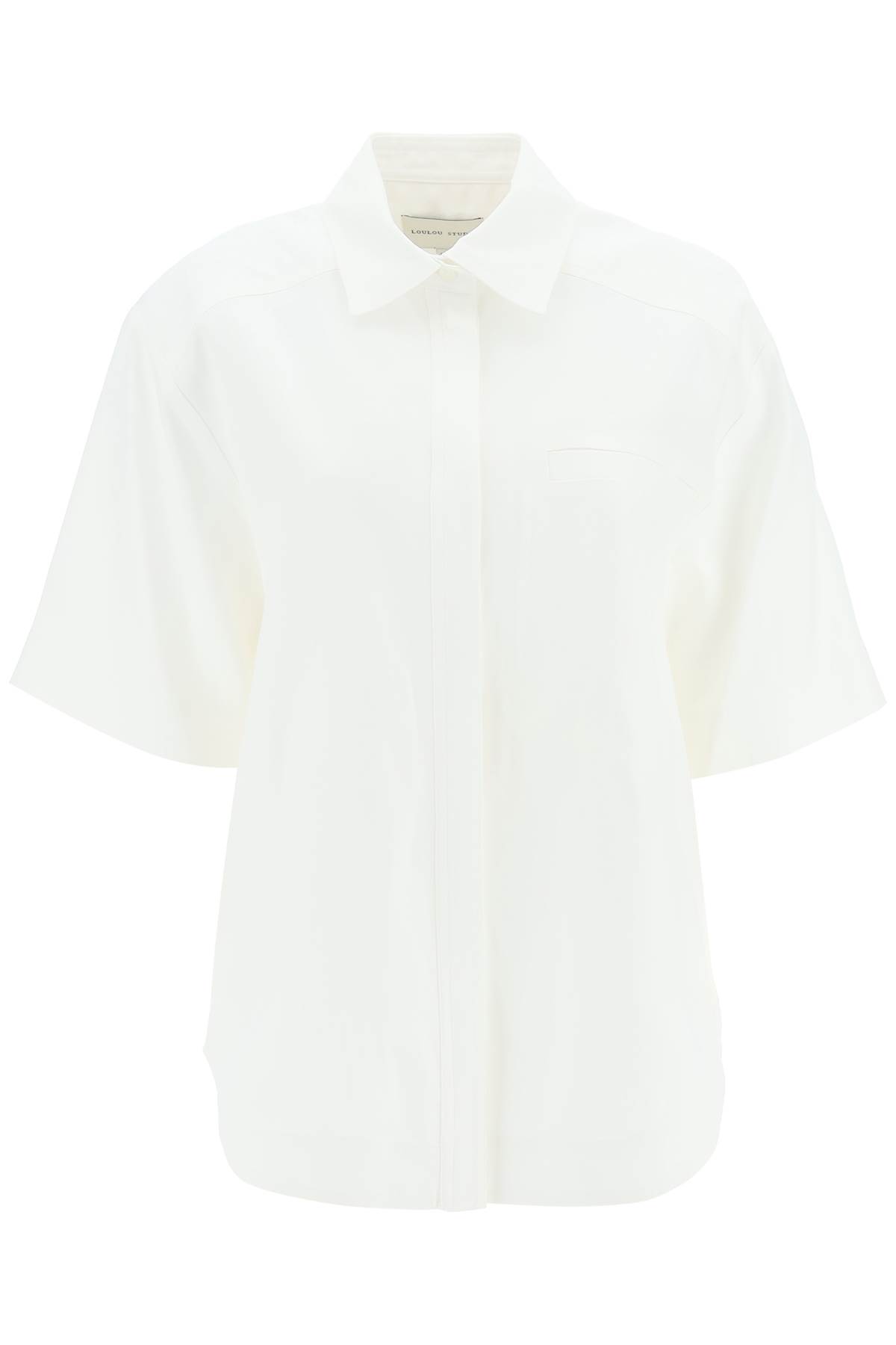 Shop Loulou Studio Oversized Viscose And Linen Short-sleeved Shirt In Ivory (white)