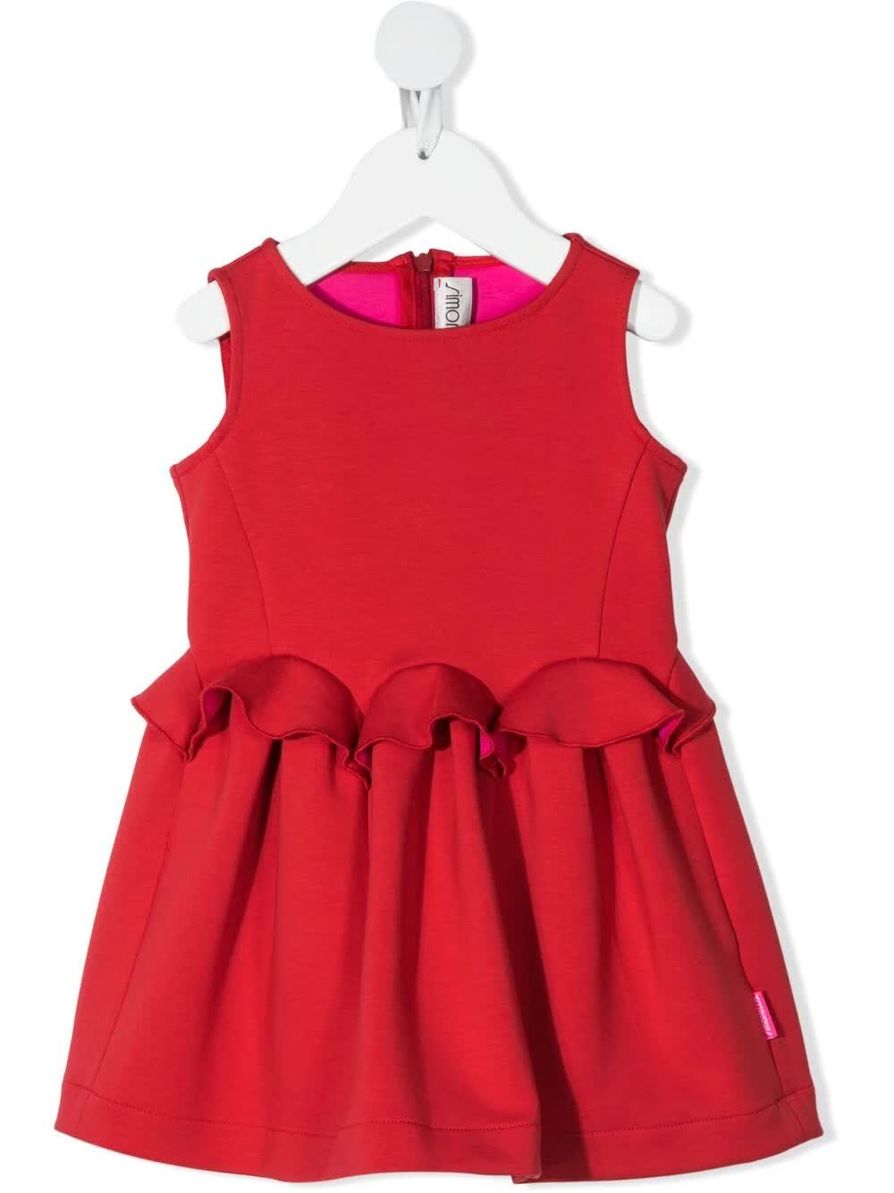 Simonetta Kid Red Sleeveless Dress With Ruches