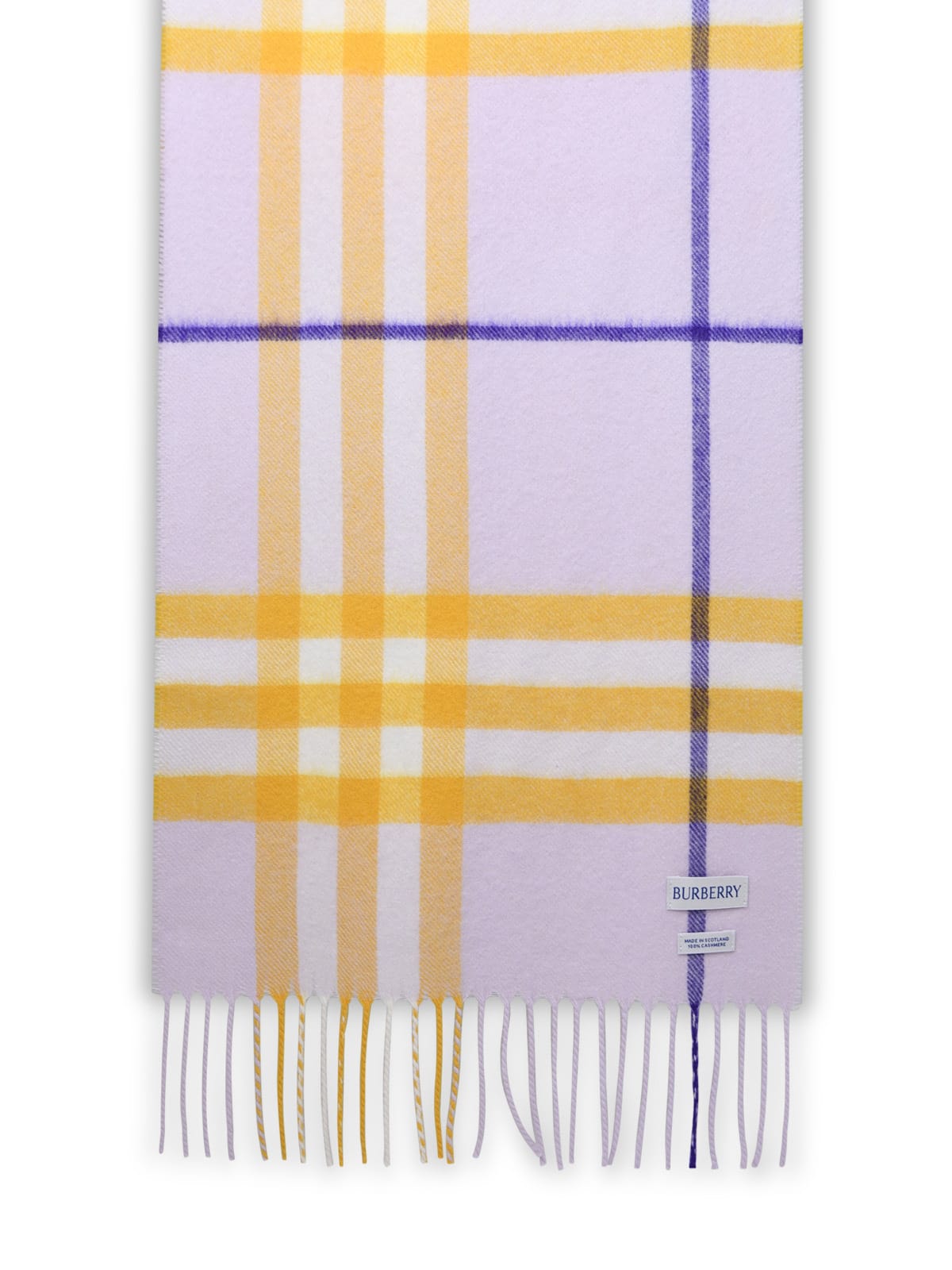 Shop Burberry Lilac Cashmere Scarf In Purple/yellow