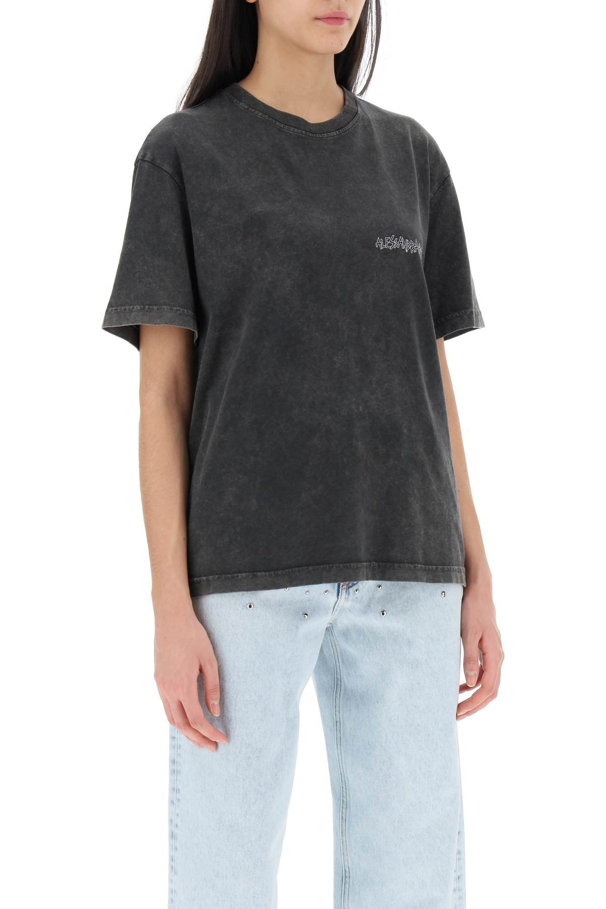 Shop Alessandra Rich Oversized T-shirt With Print And Rhinestones In Grey