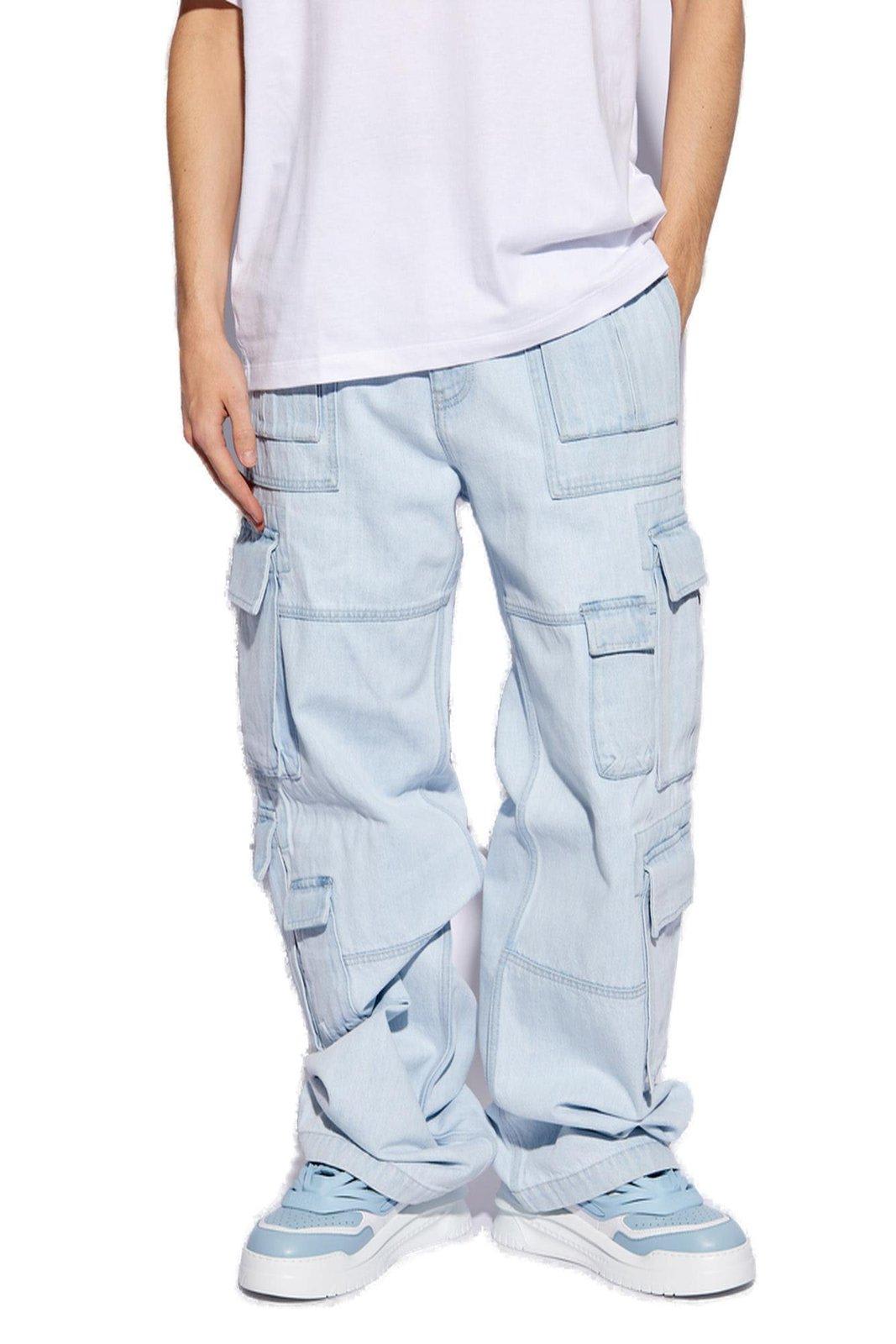 Shop Versace Mid-rise Wide-leg Cargo Jeans In Light Blue