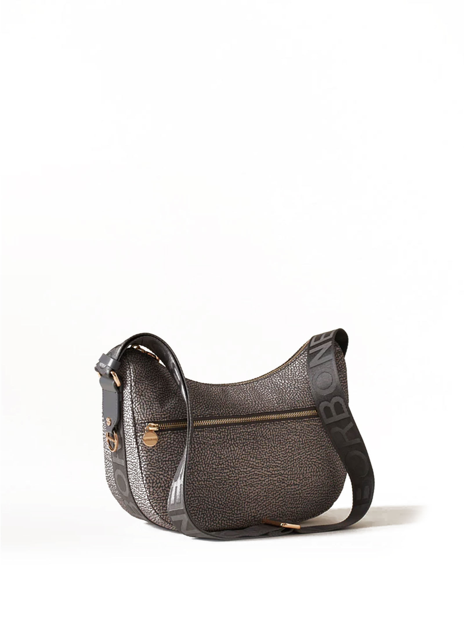 Shop Borbonese Luna Hobo Small Shoulder Bag In Op Fabric Grey In Clay Grey