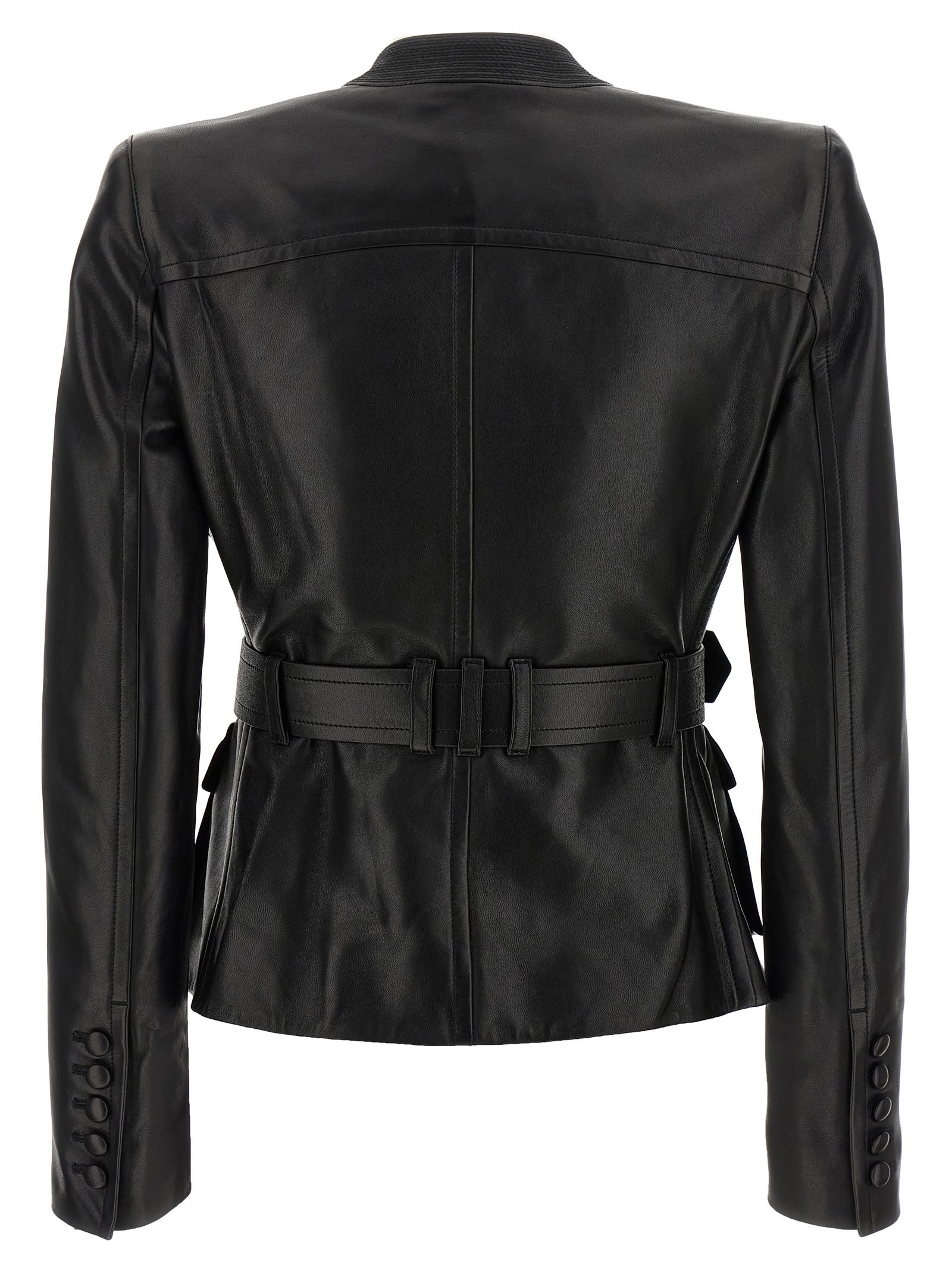 Balmain Belted 4 Pokets Fitted Lambskin Jacket Clothing In Black