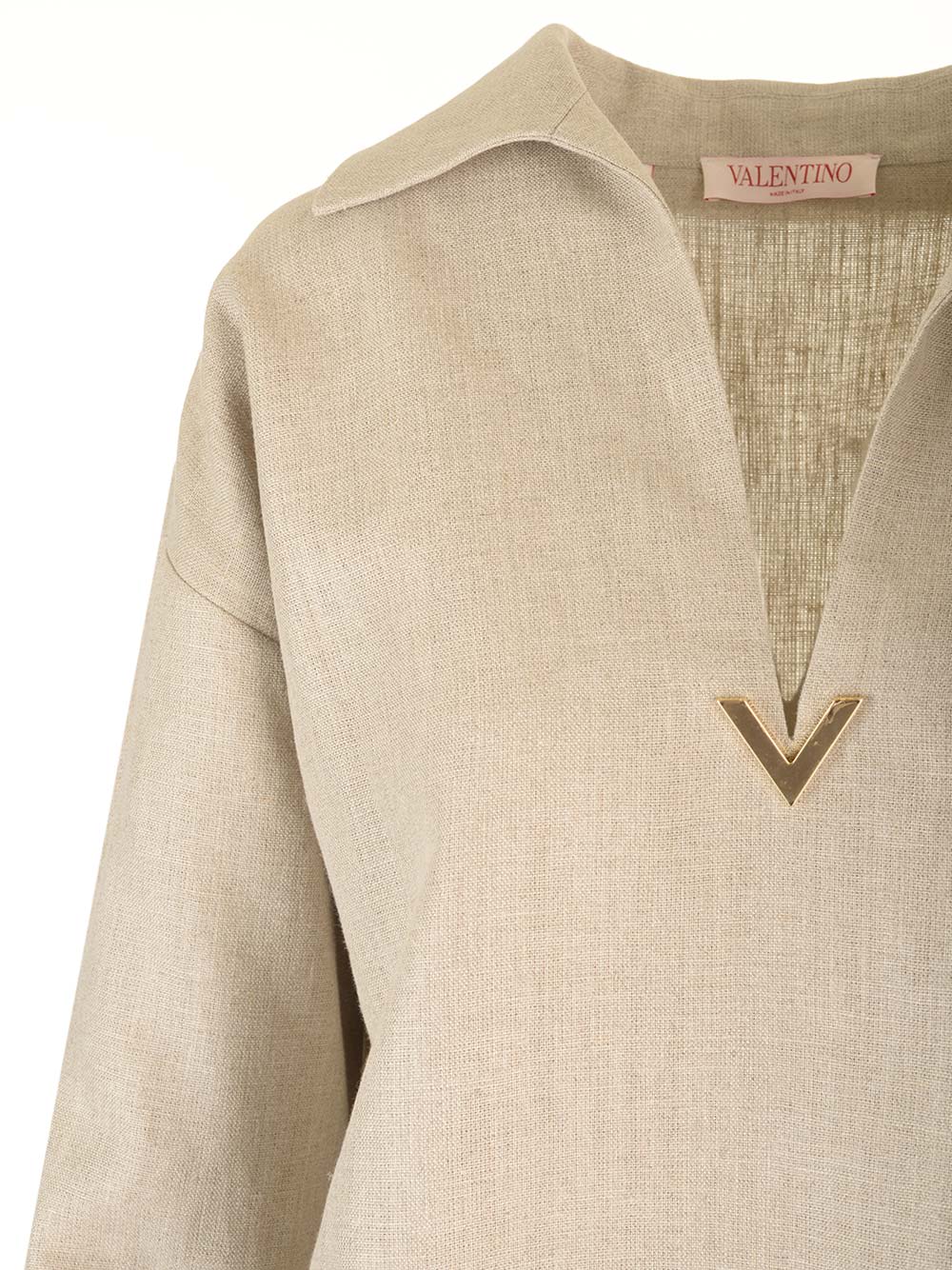 Shop Valentino Beige Linen Canvas Top In Neutrals