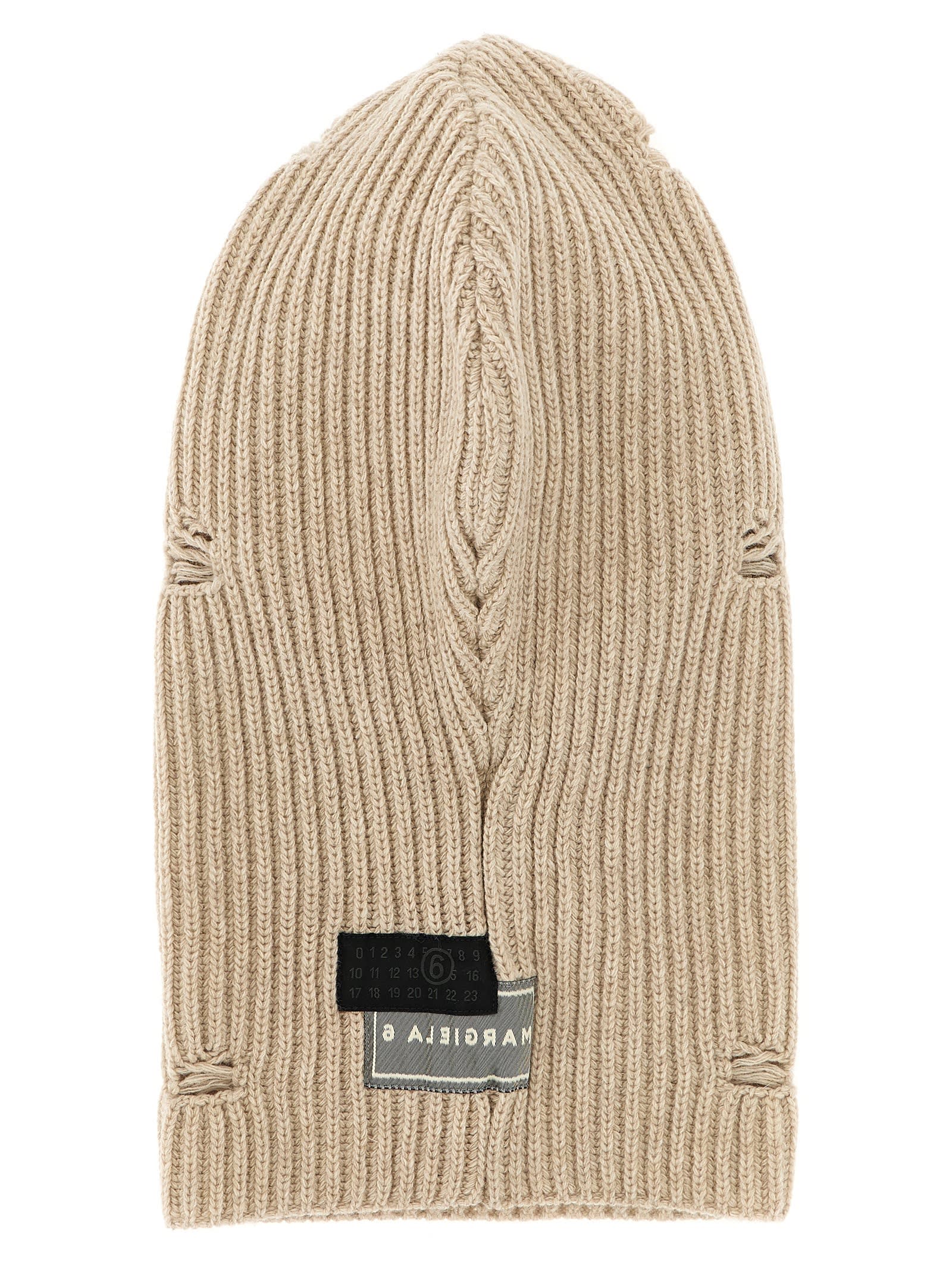 Mm6 Maison Margiela Ribbed Texture Drawstring Detail Hat In Neutral