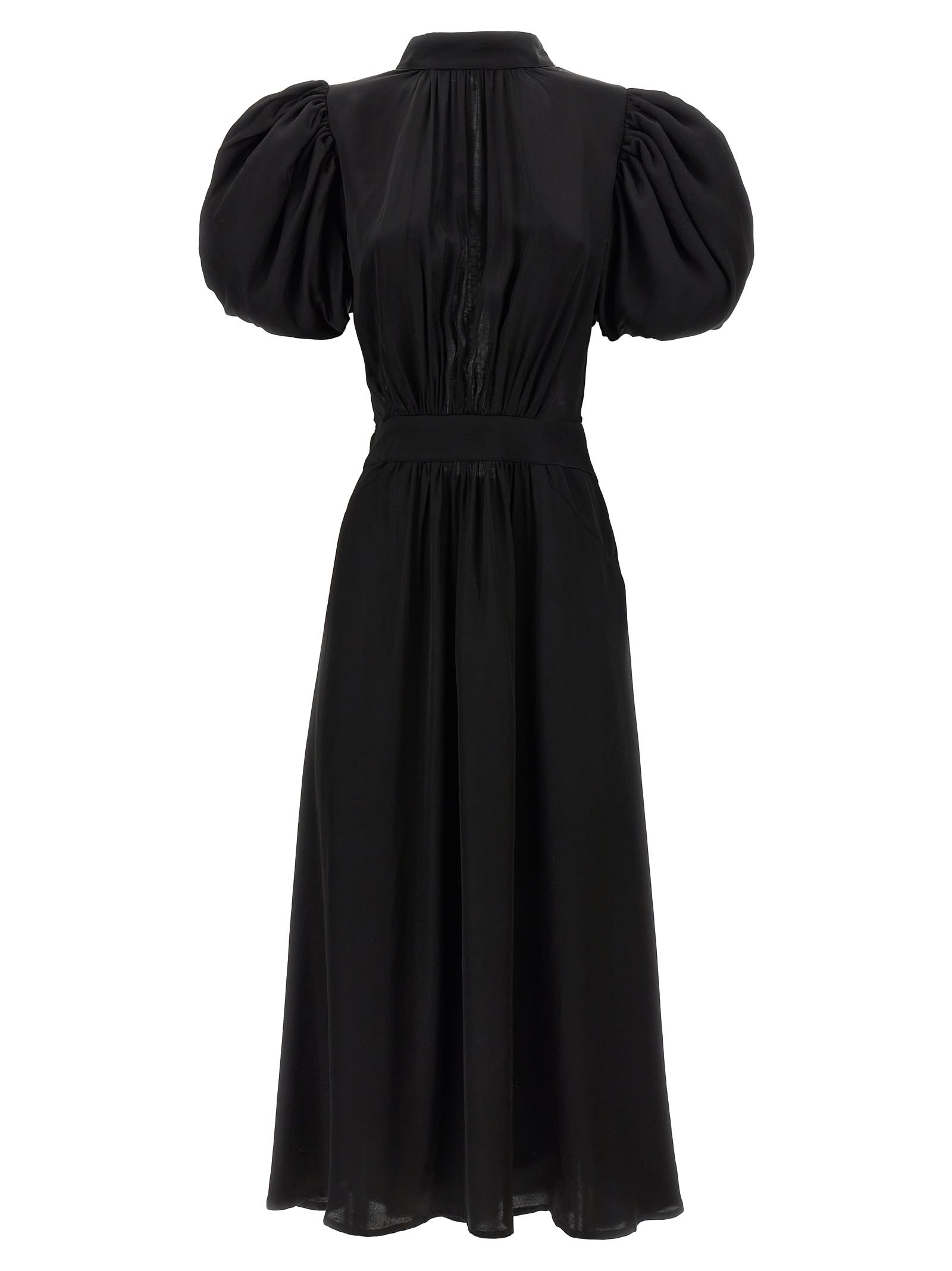 Shop Rotate Birger Christensen Puff Sleeve Midi Dress In Black