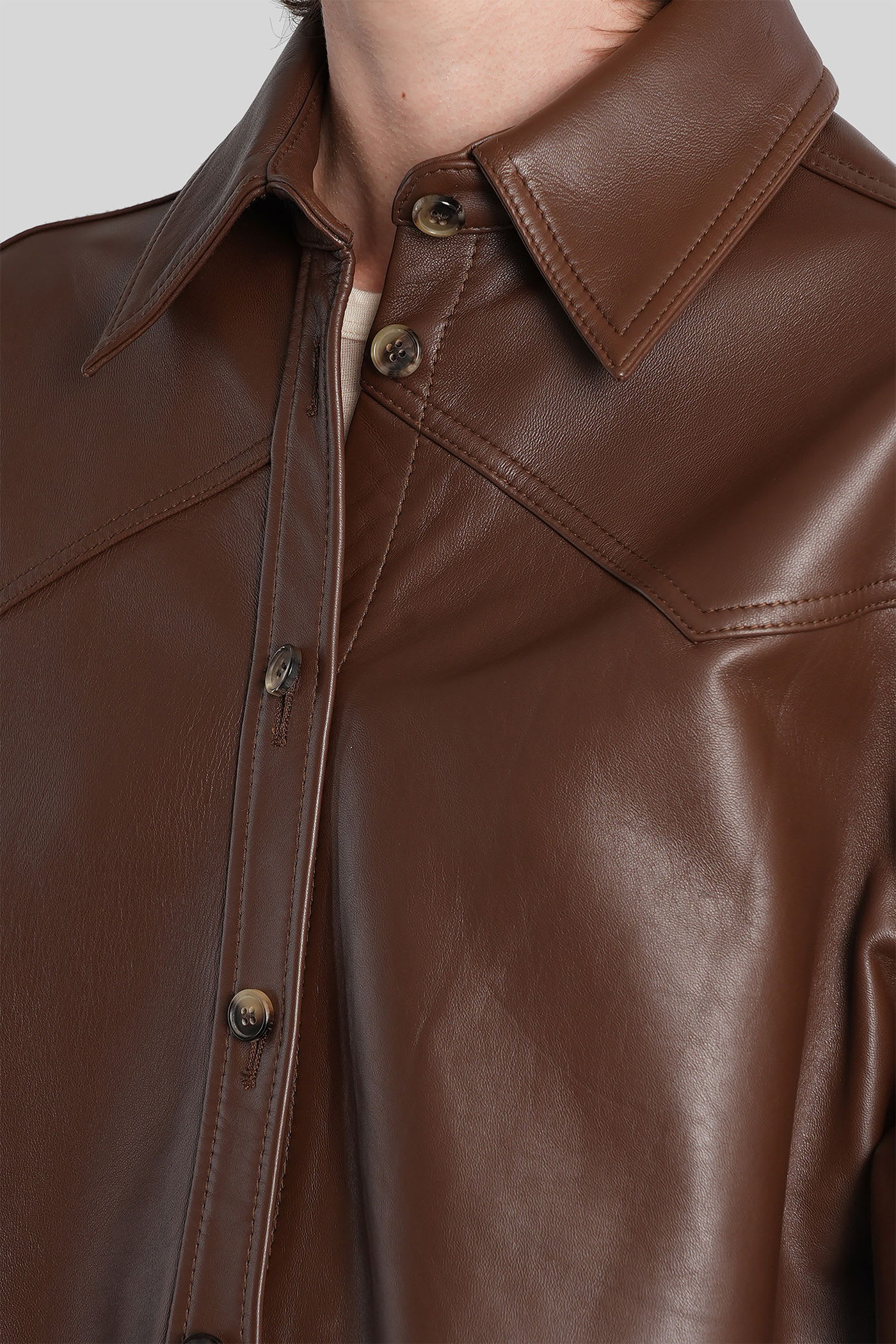 Haikure Belty Leather Jacket In Brown Leather In Brown