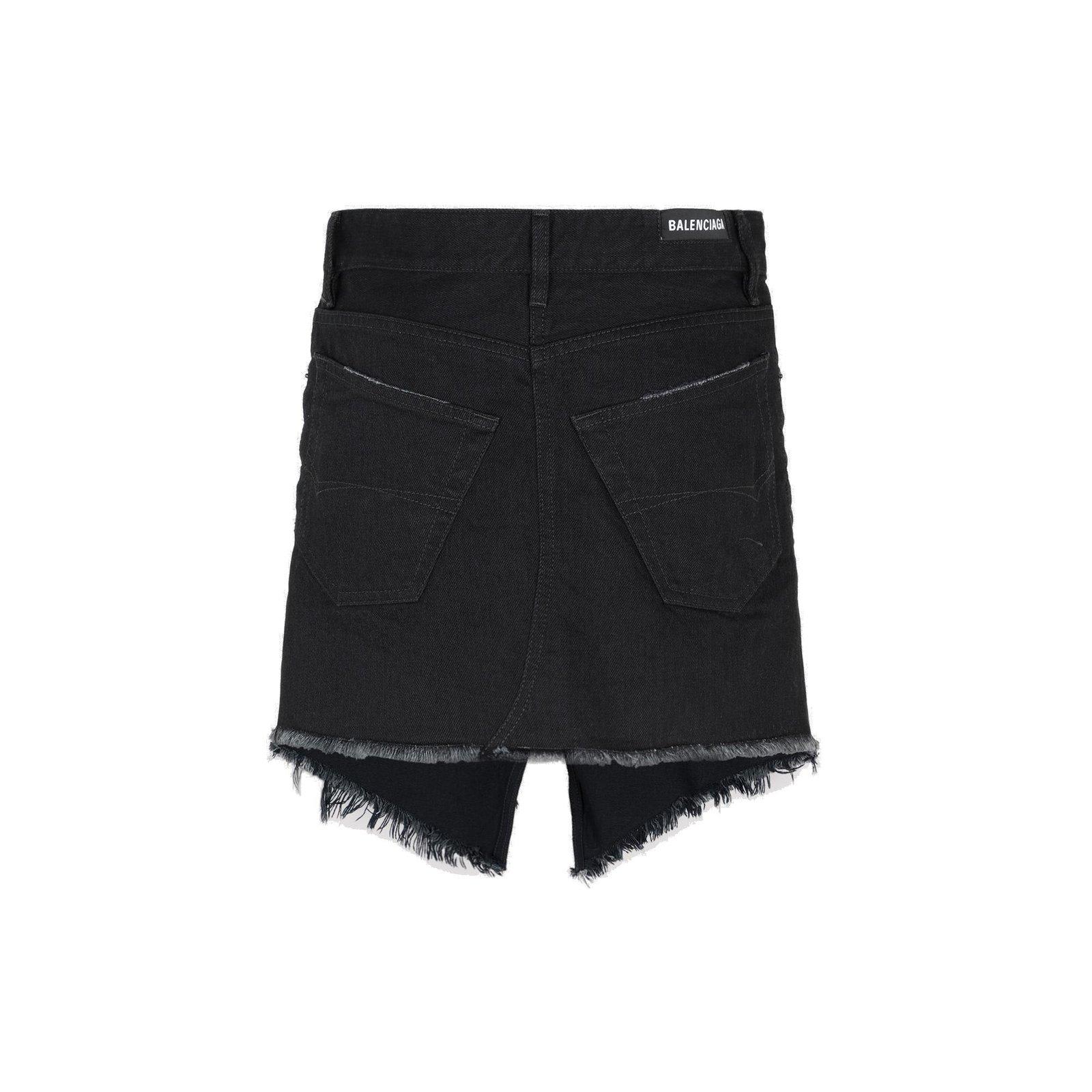 Shop Balenciaga Frayed Edge Mini Denim Skirt In Black