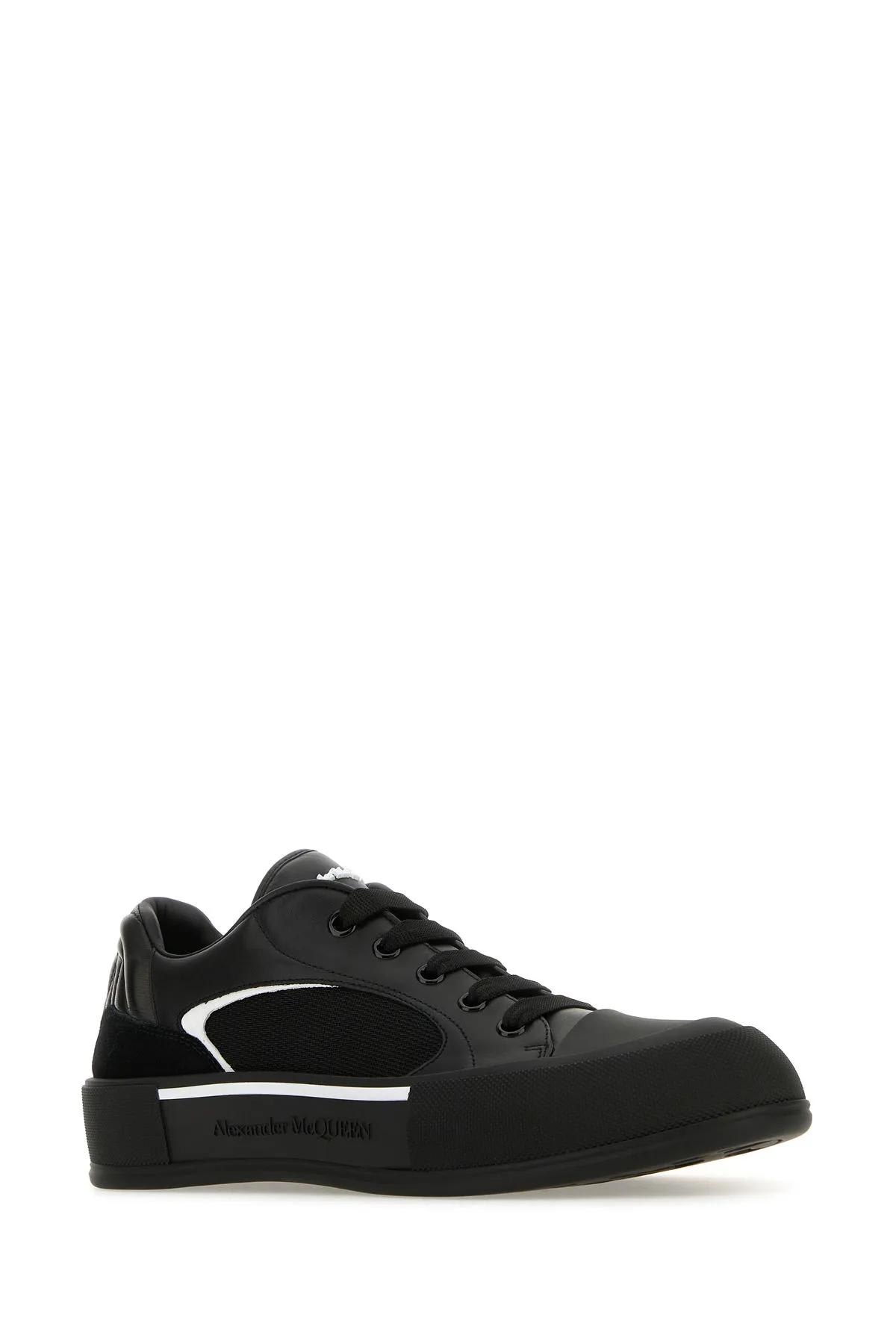 Shop Alexander Mcqueen Black Nylon And Leather Plimsoll Sneakers In Nero