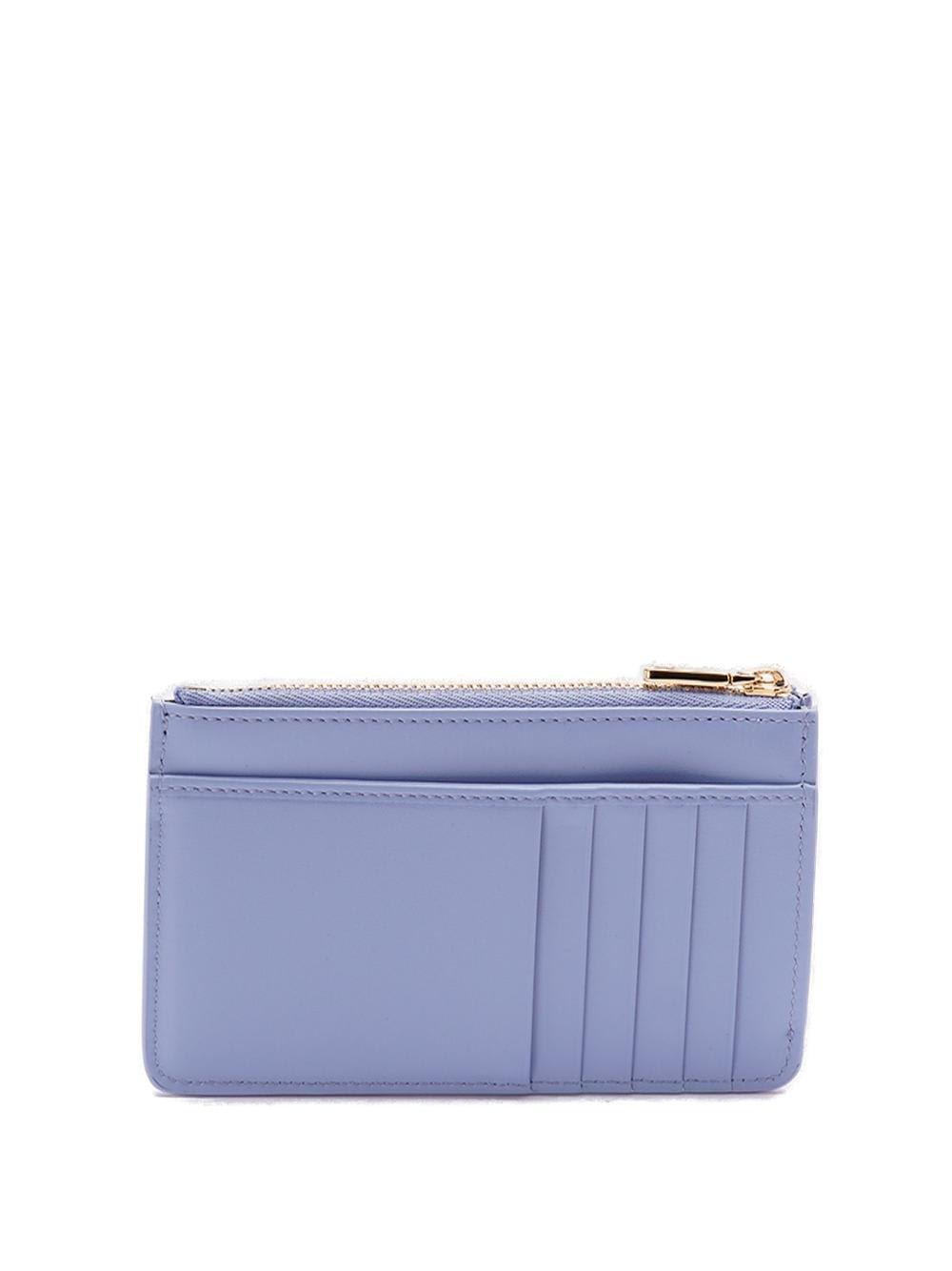 Shop Dolce & Gabbana Logo Embossed Zipped Wallet In Light Blue