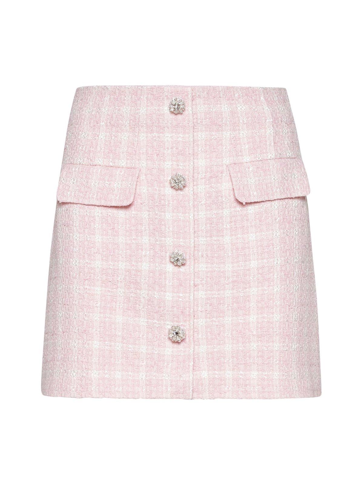 Shop Self-portrait Boucle Buttoned Mini Skirt In Pink