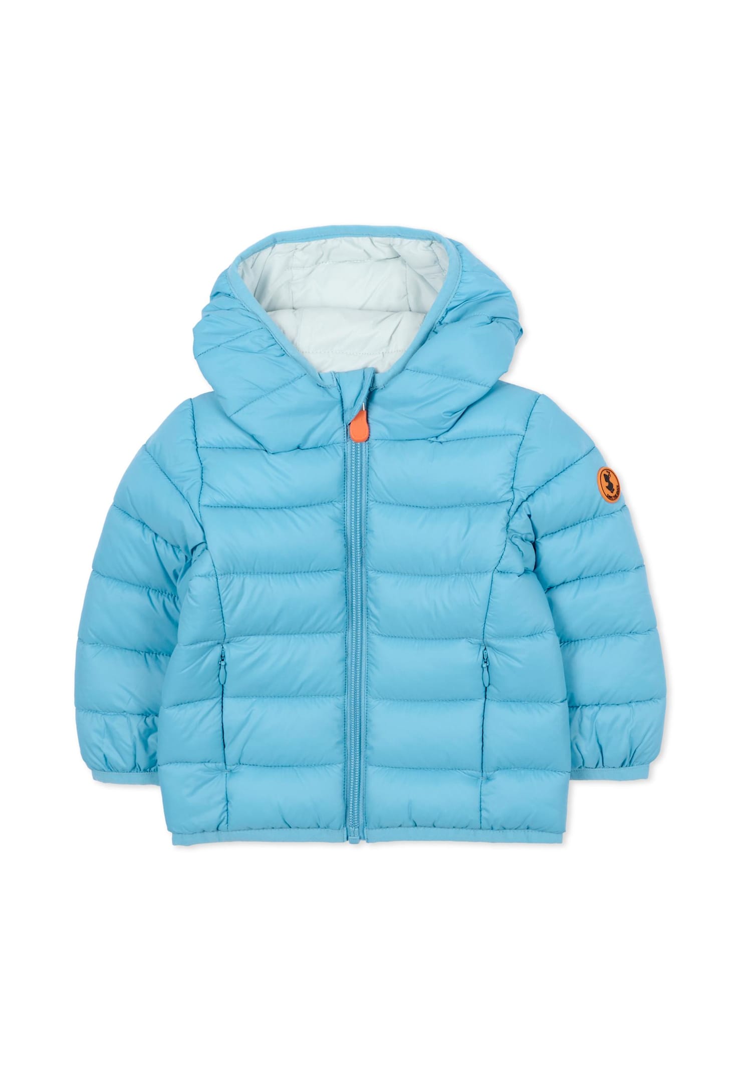 Save The Duck Light Blue Down Jacket For Baby Boy With Logo