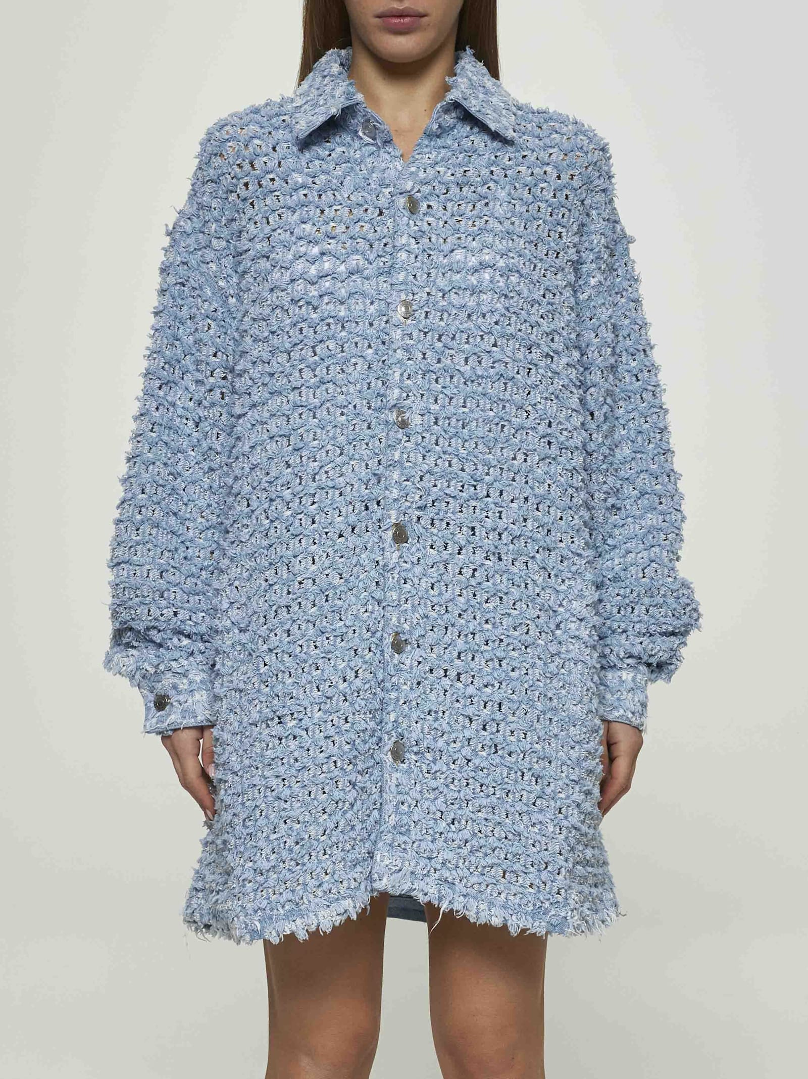 STELLA MCCARTNEY LIGHT BLUE BOUCLÉ DENIM SHIRT