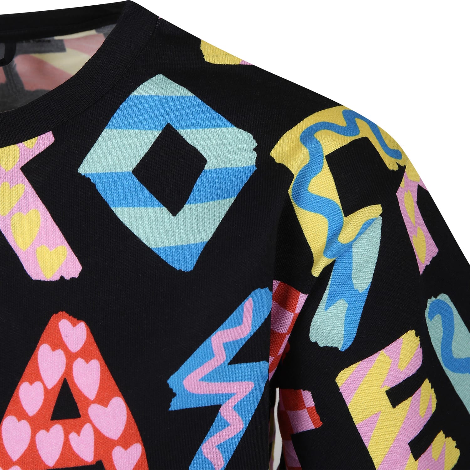 Shop Stella Mccartney Black T-shirt For Girl With All-over Multicolor Print