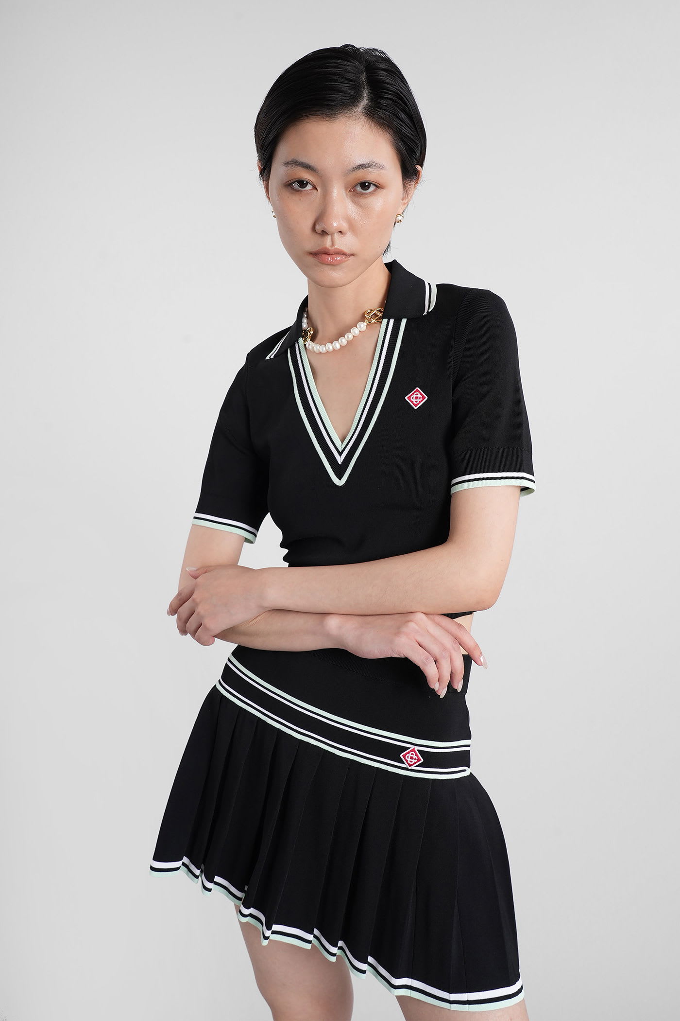 Casablanca Viscose V-neck Polo Shirt In Black