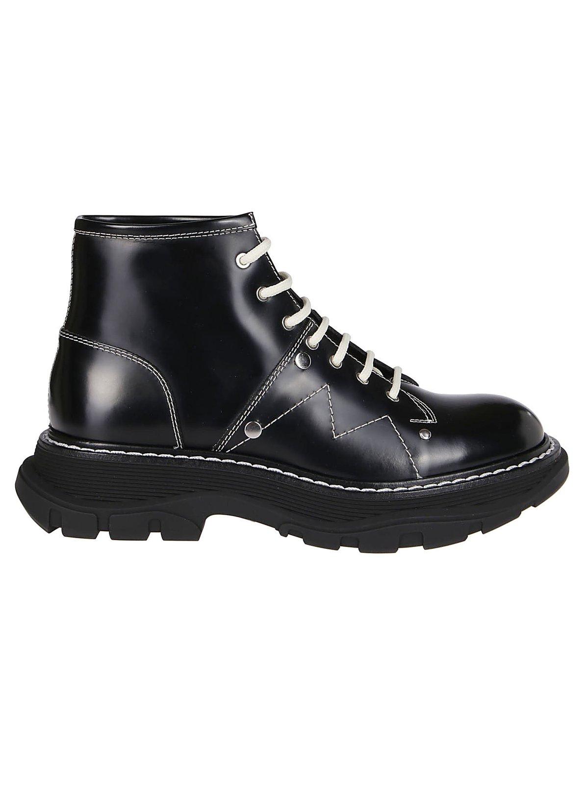 Shop Alexander Mcqueen Tread Lace-up Boots In Black Ivory Silver