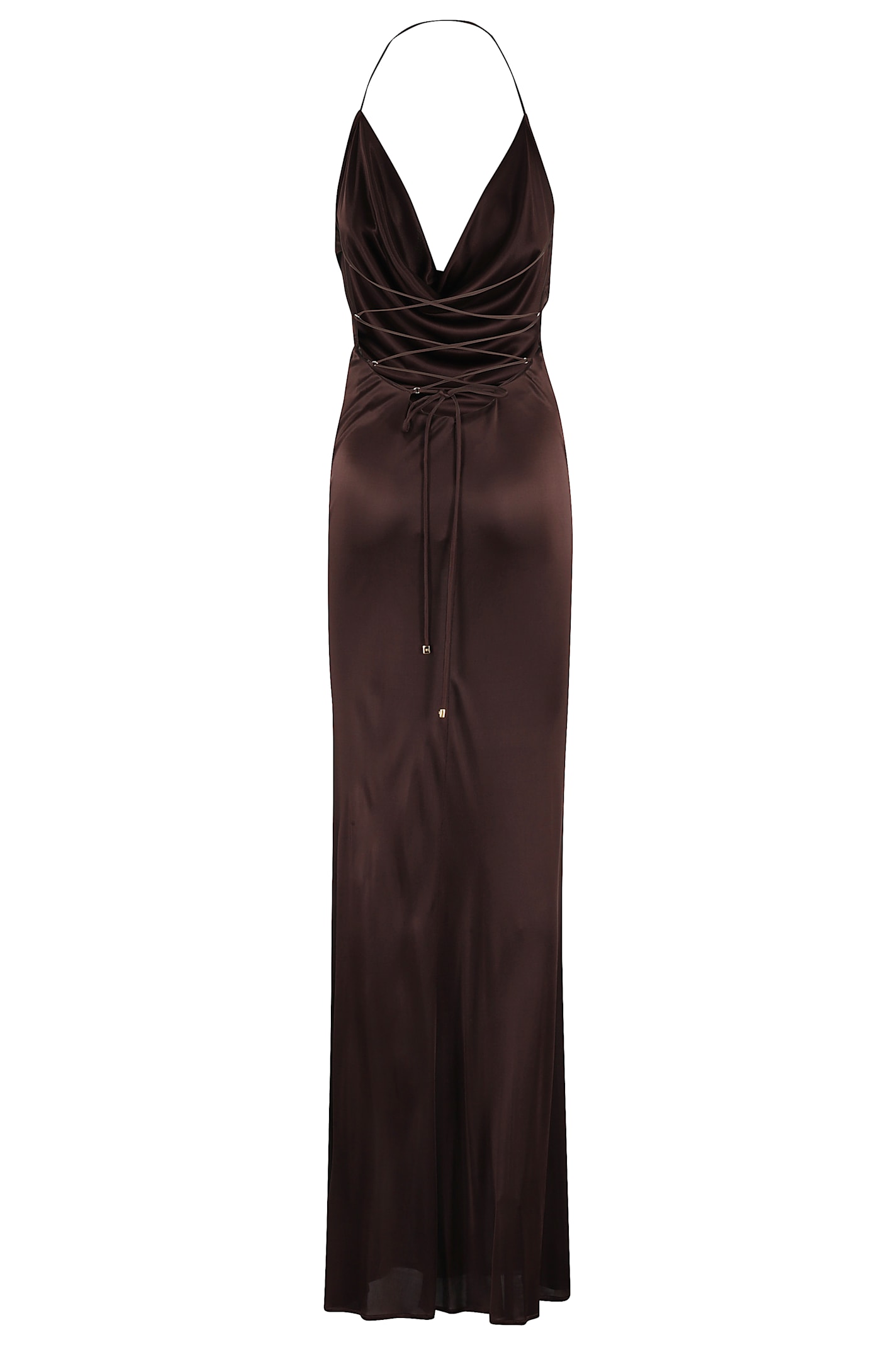 Elisabetta Franchi Open-back Jersey Maxi Dress In Brown