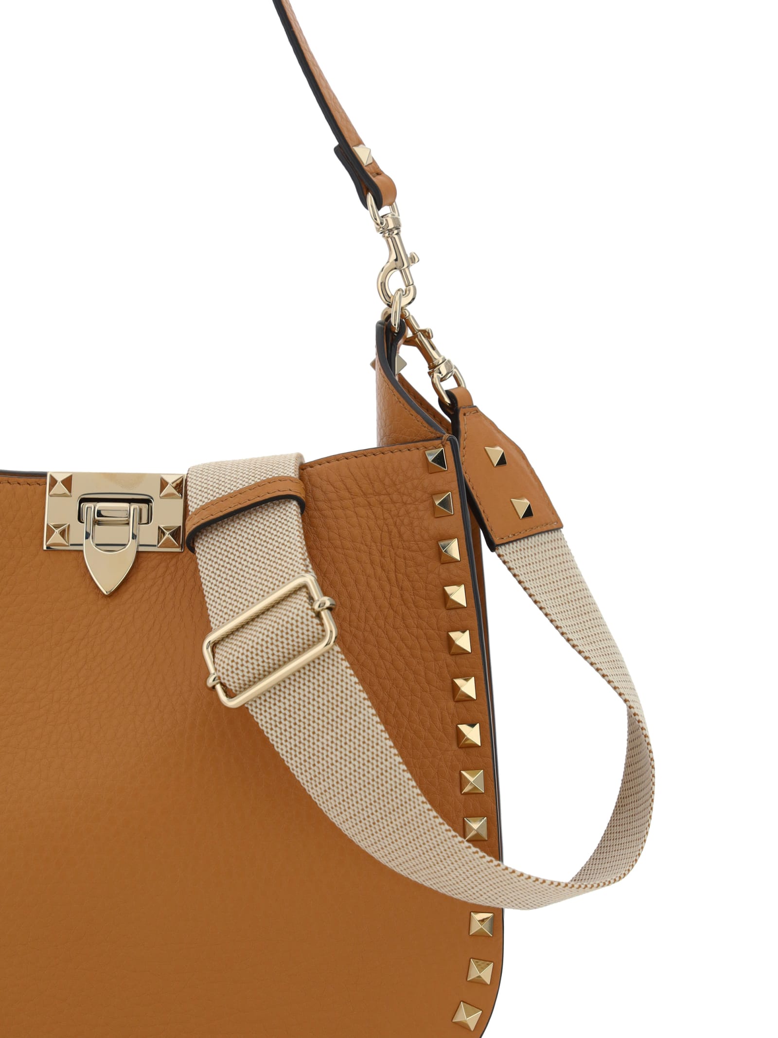 Shop Valentino Rockstud Shoulder Bag In Almond Beige/multicolor Beige