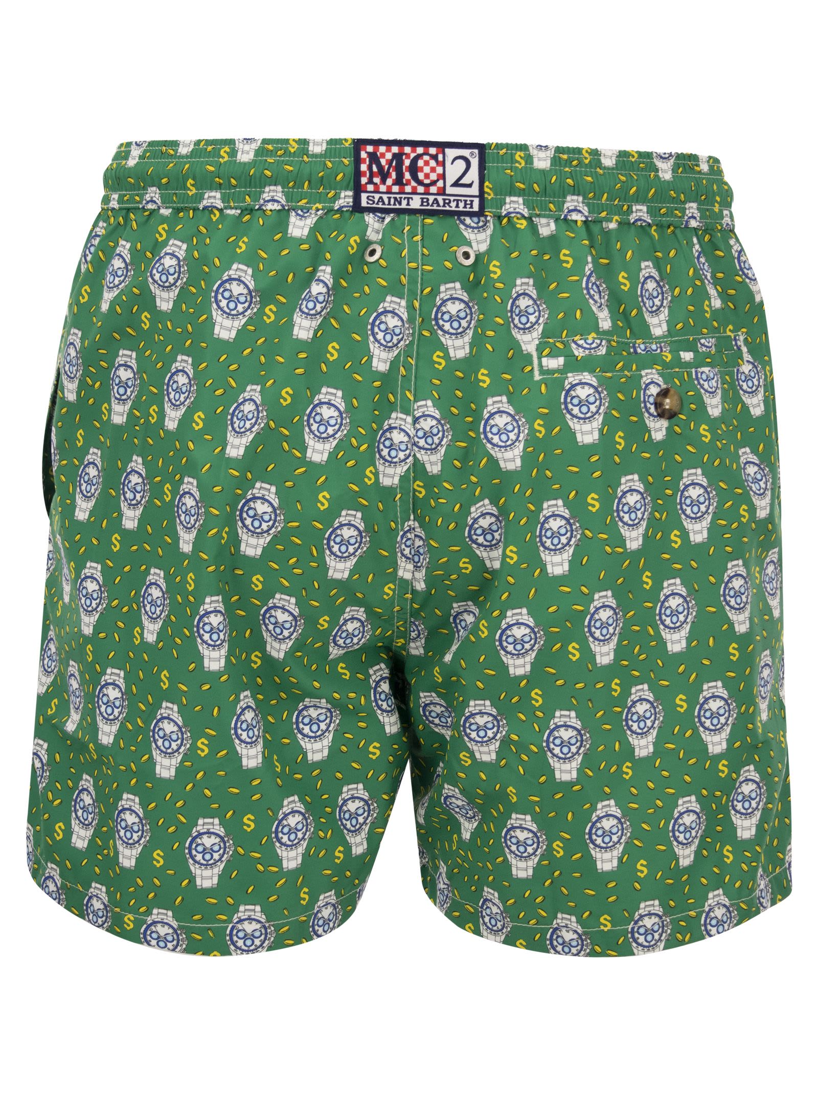 Shop Mc2 Saint Barth Lightweight Fabric Swim Boxer Shorts With Print In Green