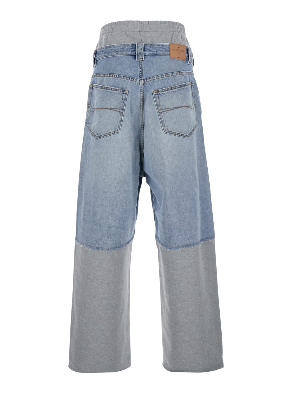 Balenciaga Men Light Blue Denim And Grey Fleece Trousers In Gray