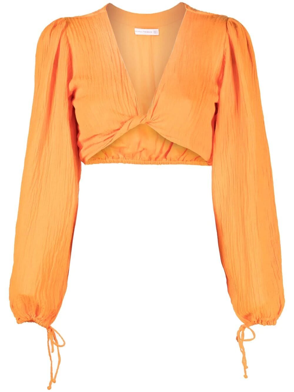 Faithfull The Brand Palmera Cropped Twist-front Crinkled-linen Top In Tangerine
