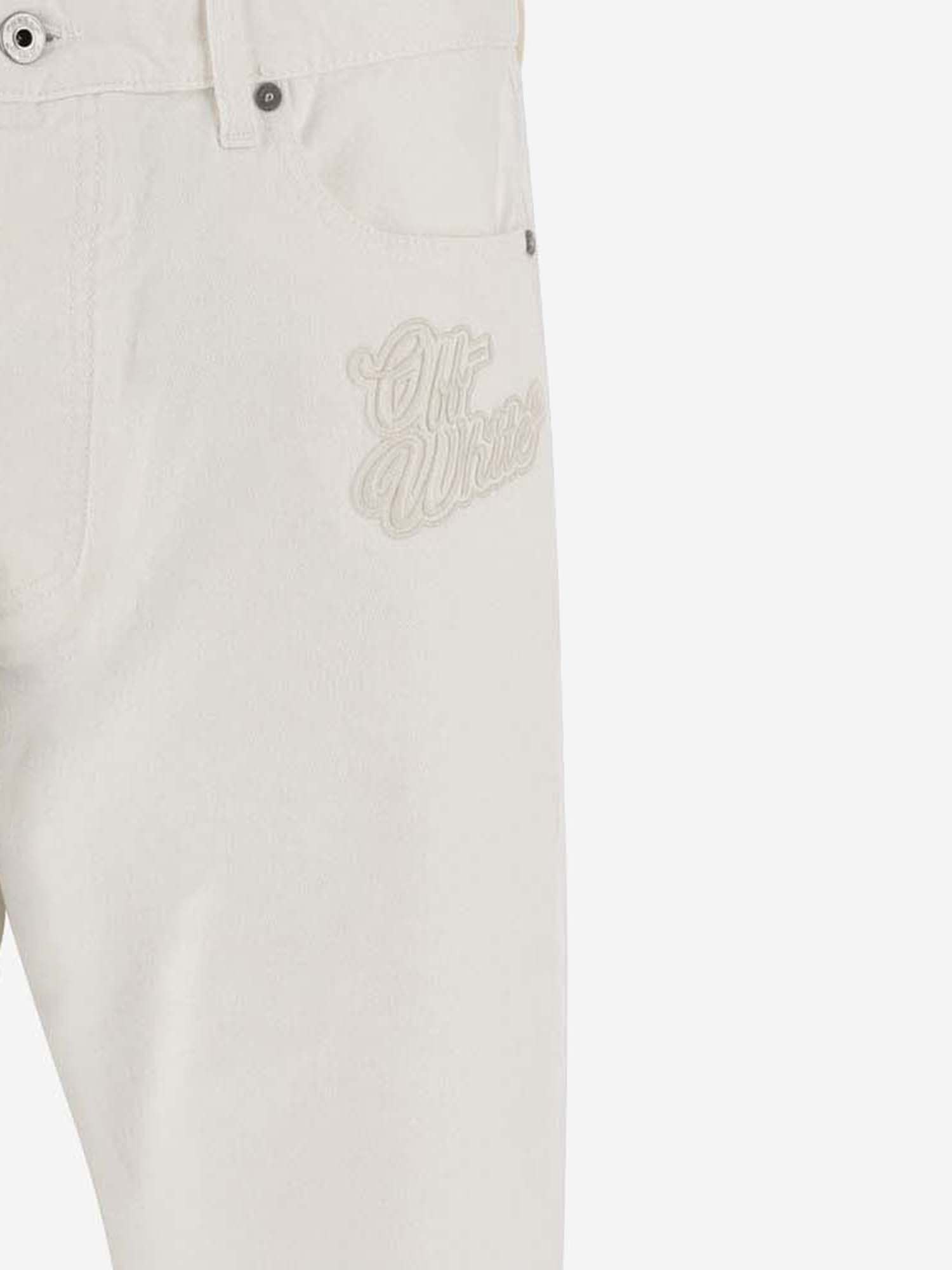 Shop Off-white Cotton Denim Jeans With Logo In Bianco