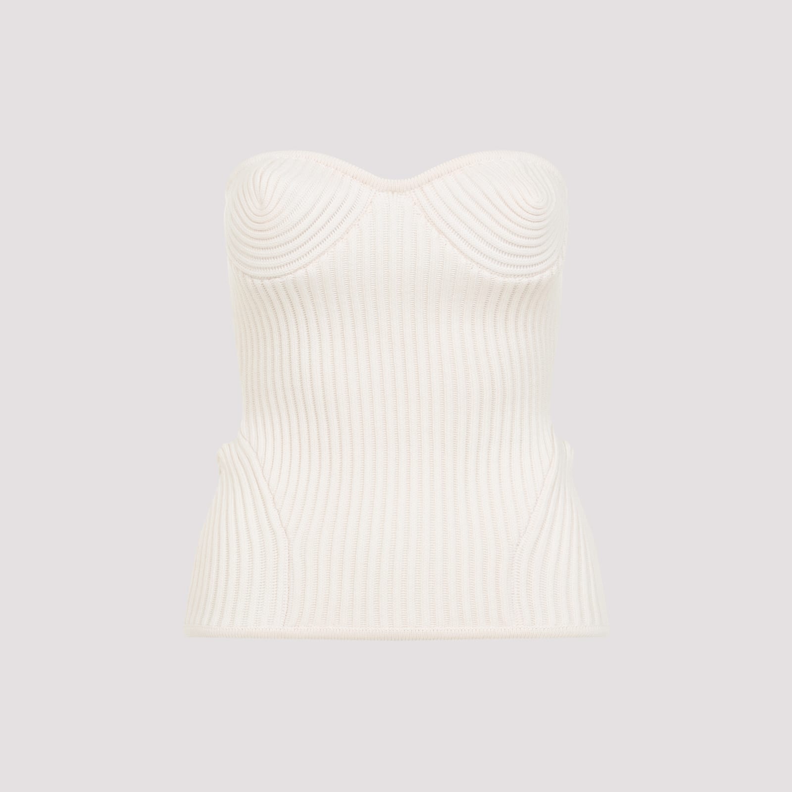 Jean Paul Gaultier White Merino Wool Ribbed Stretch Corset In White