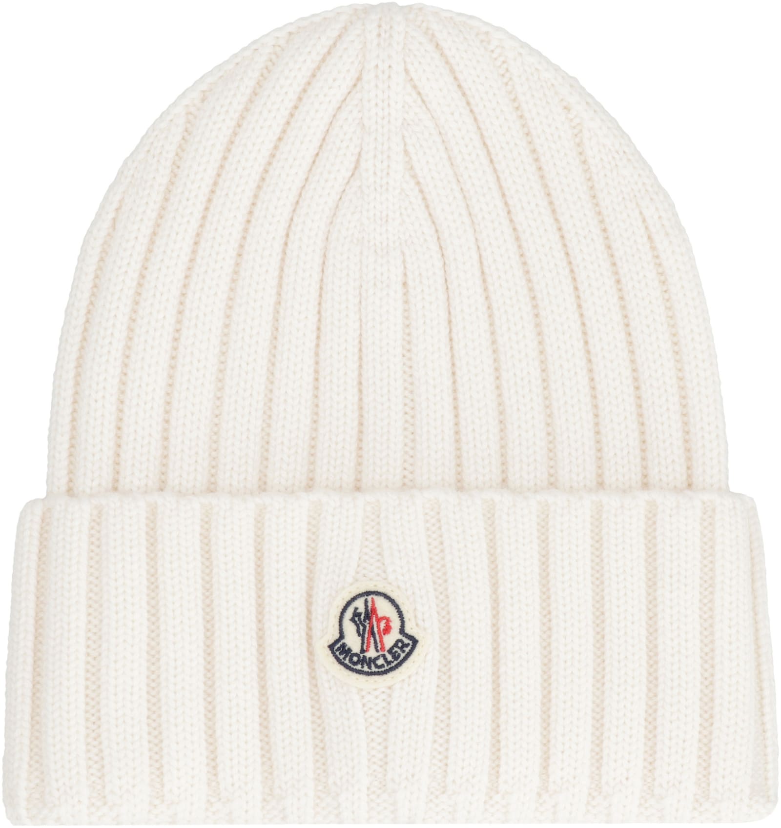 Moncler Ribbed Knit Beanie In Ivory