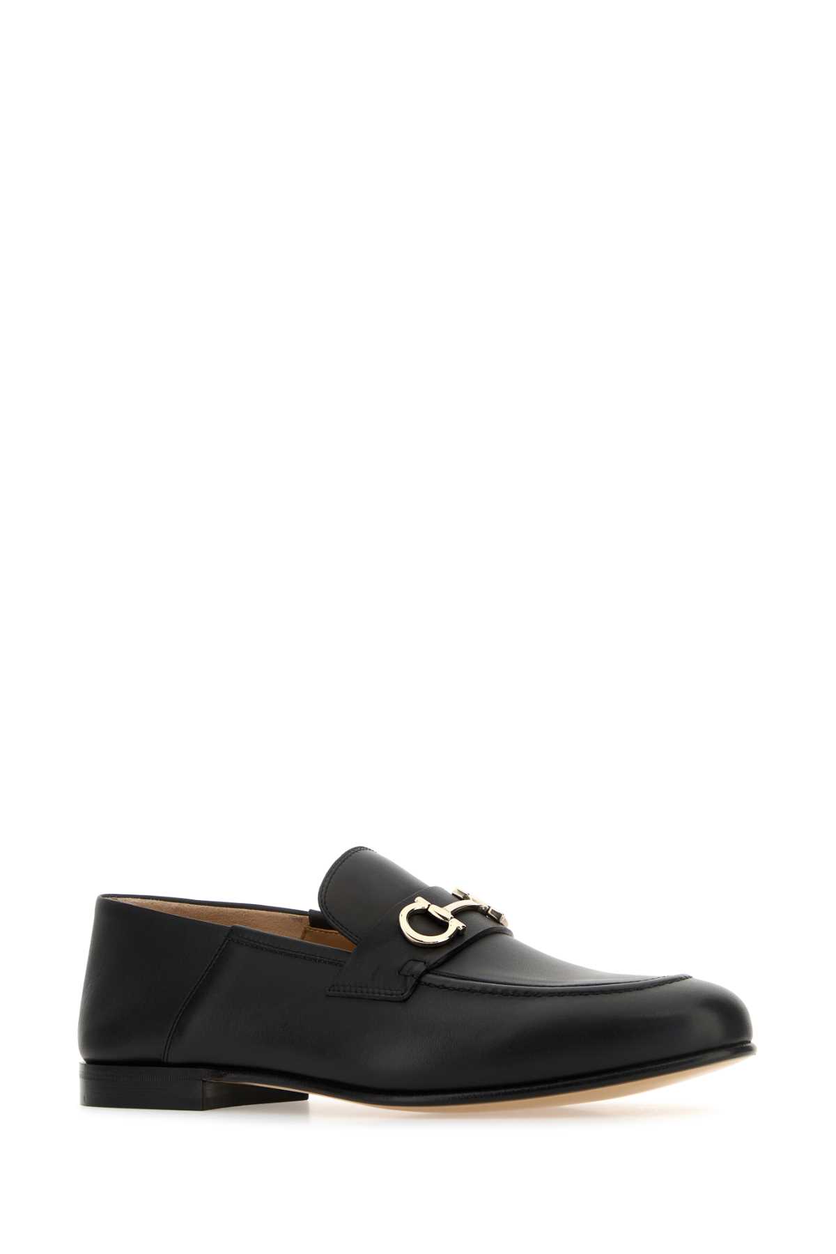 Shop Ferragamo Black Leather Gin Loafers In Nernewbiscnewbisc