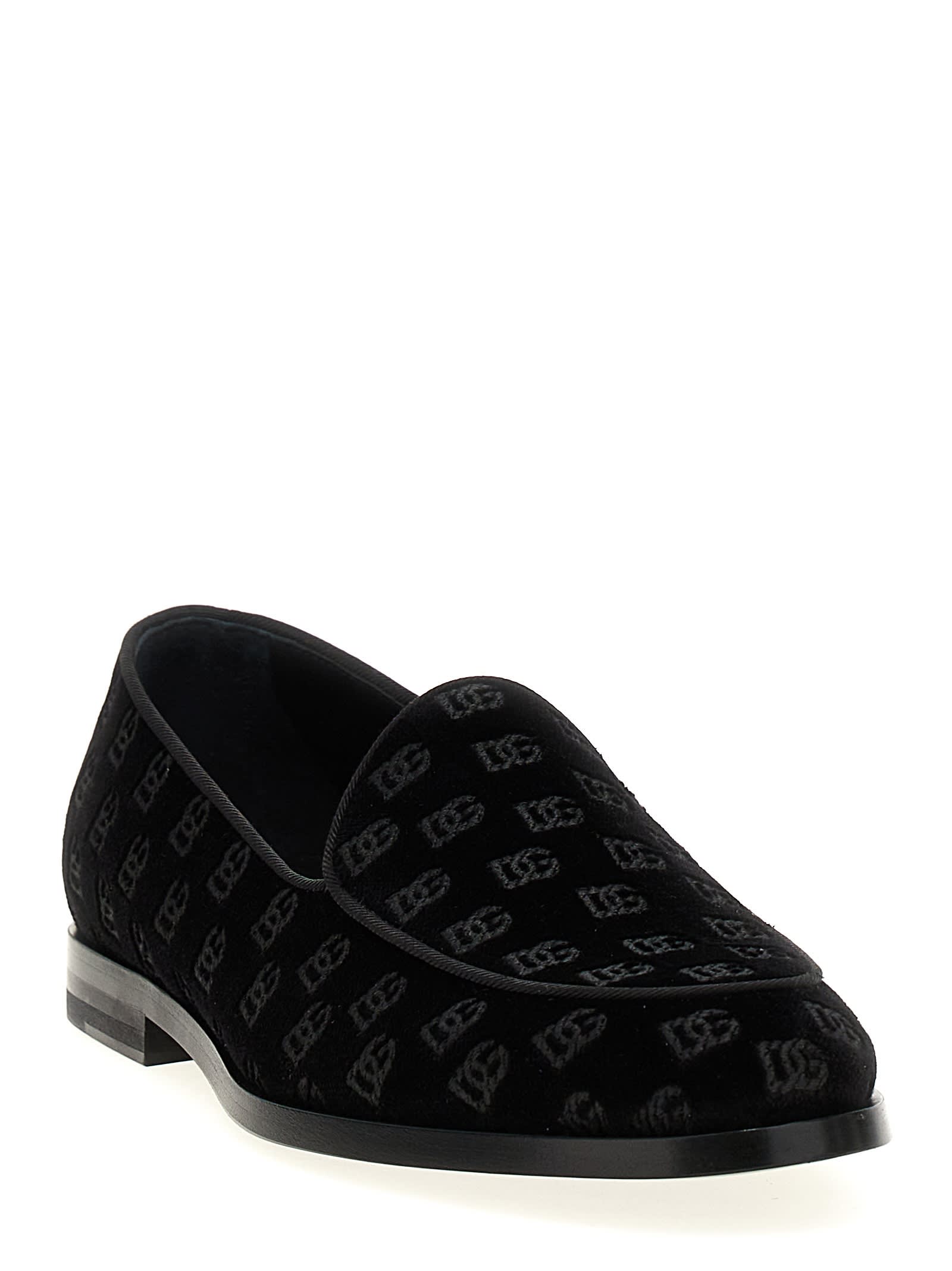 Dolce & Gabbana Vivaldi Velvet Loafers In Black