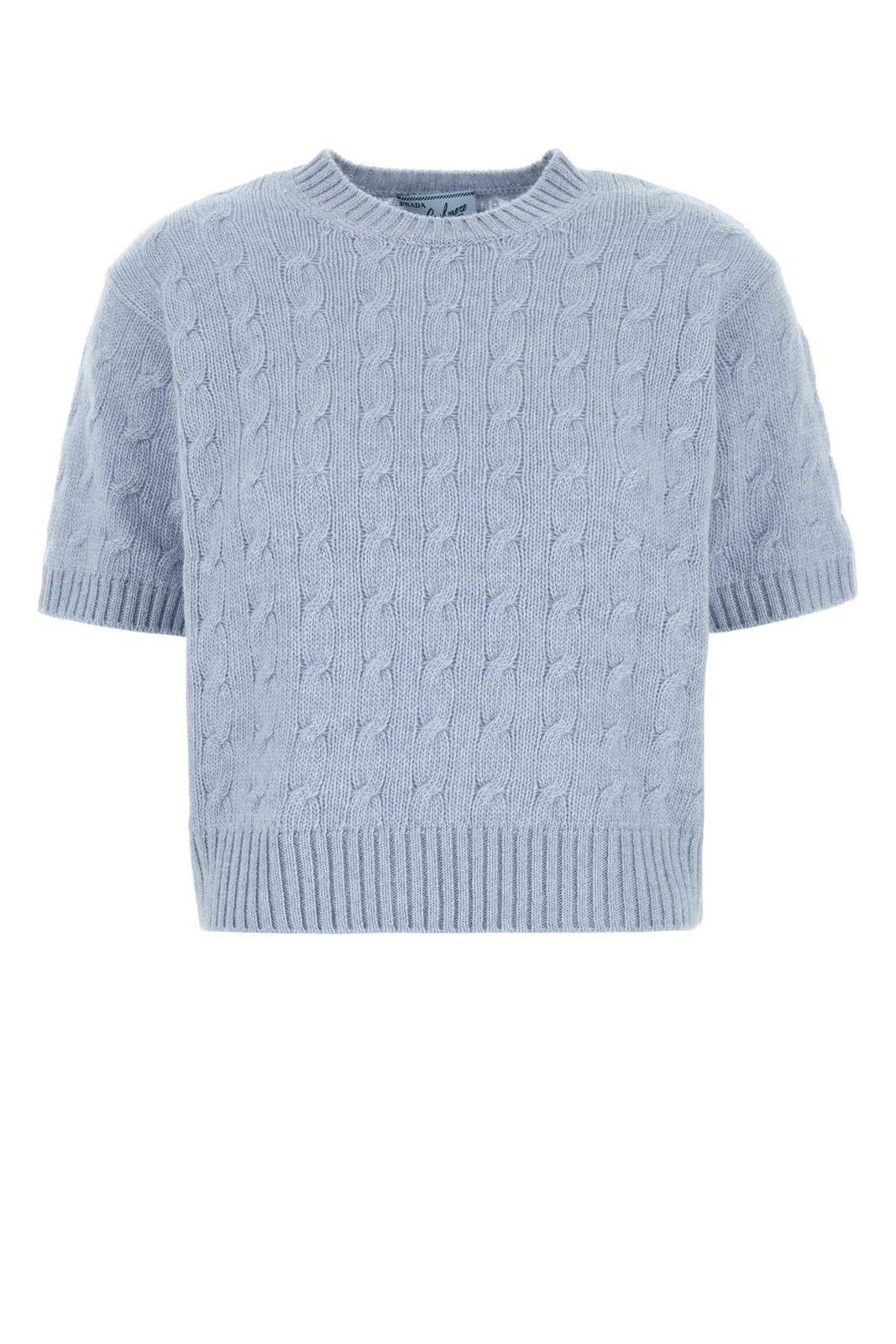 Prada Short-sleeved Crew Neck Sweater In Blue