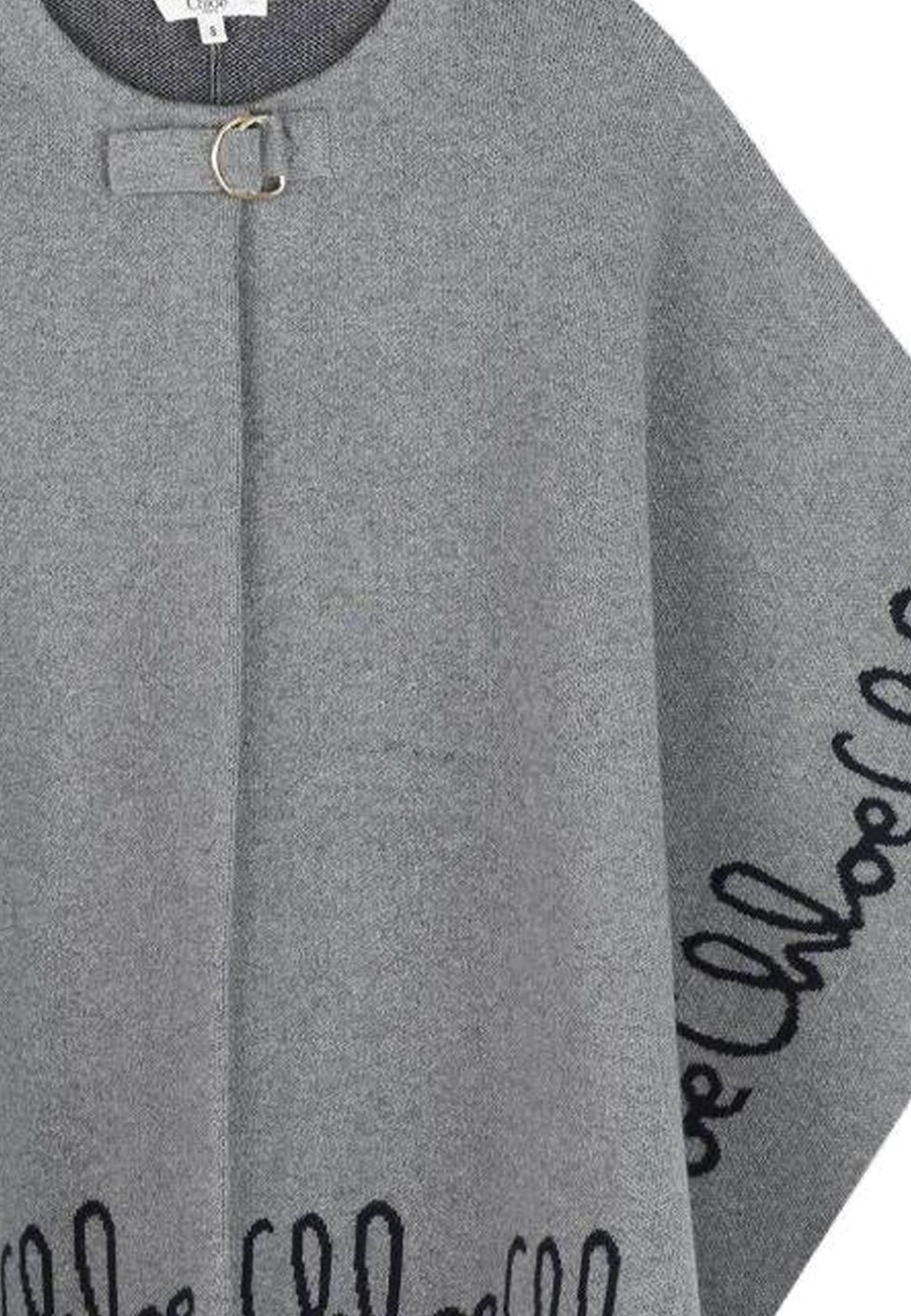 Chloé Kids Poncho With Embroidery In Gray