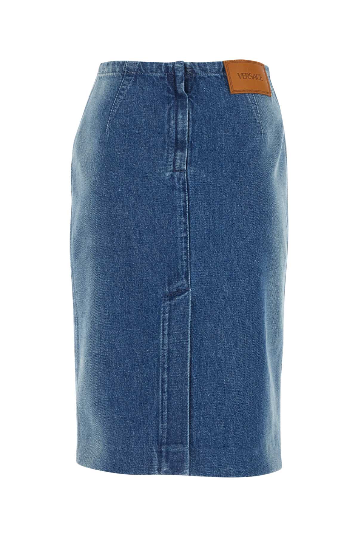 Shop Versace Denim Skirt In 1d030