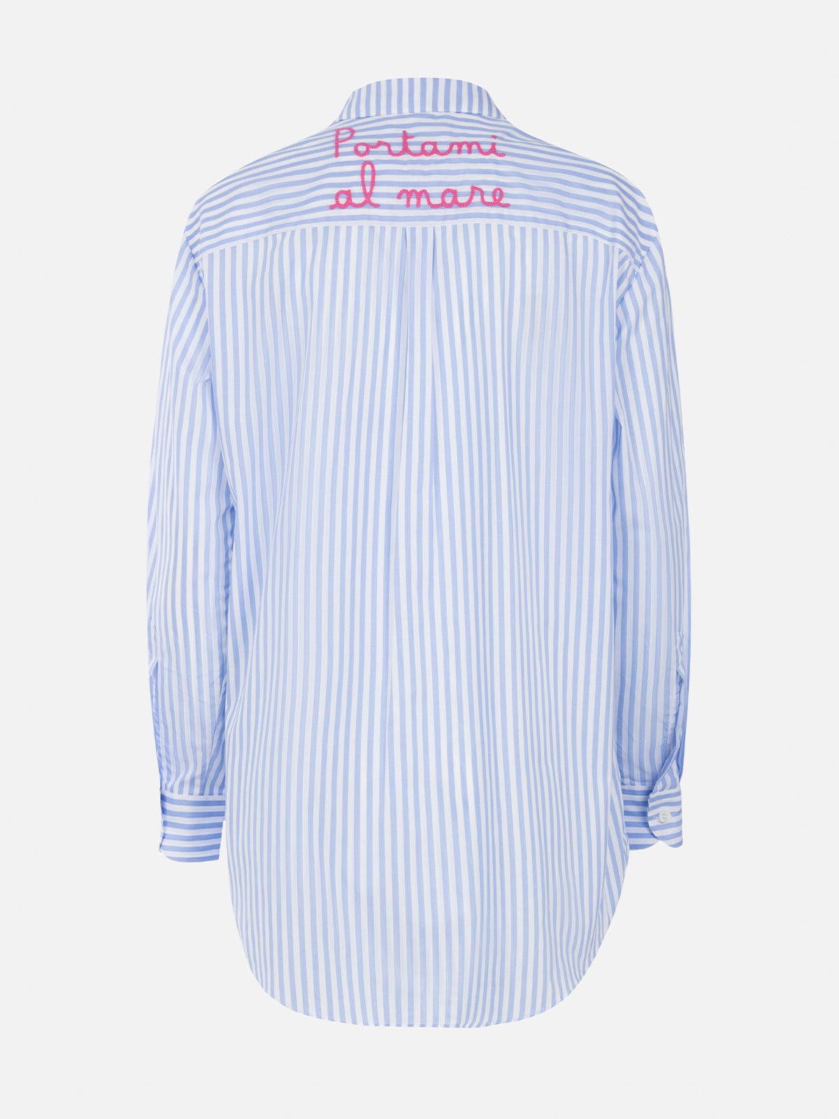 Shop Mc2 Saint Barth Woman Cotton Shirt Brigitte With Light Blue Striped Print In Sky