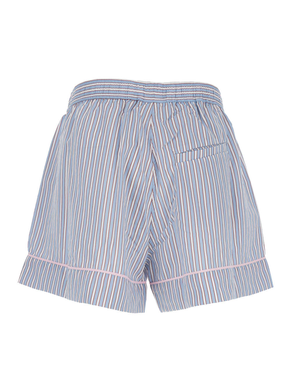 Ganni Violet Shorts With Logo Patch On The Front And All-over Striped Motif In Viscose Blend Woman