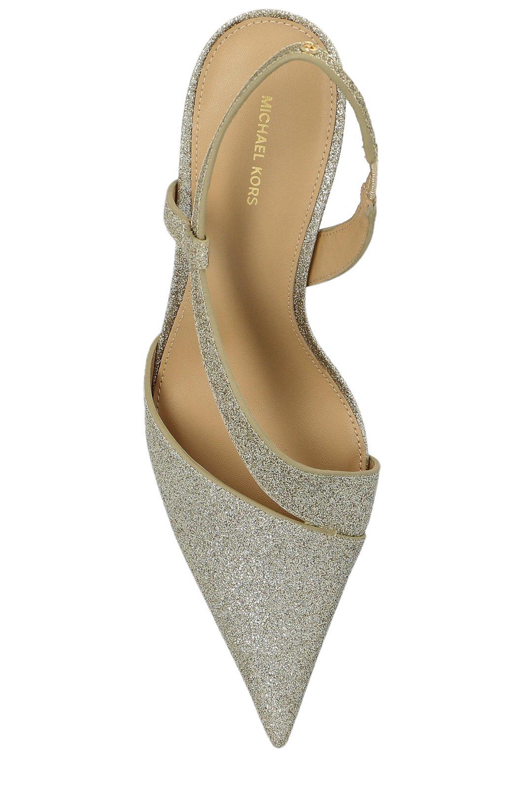 Shop Michael Kors Jaida Glitter Embellished Pumps In Pale Gold