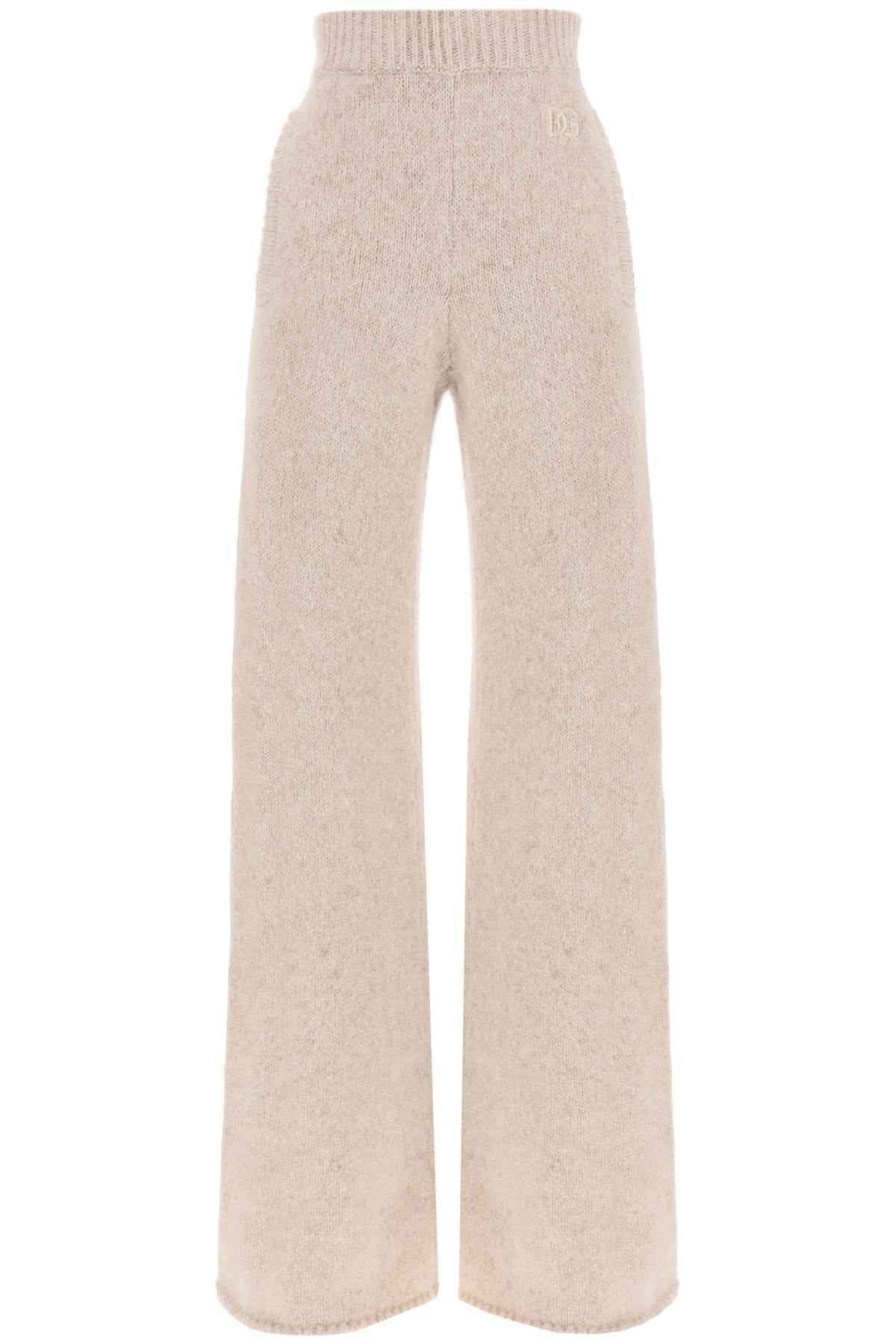 Shop Dolce & Gabbana Llama Knit Flared Pants In Corda Scuro (beige)