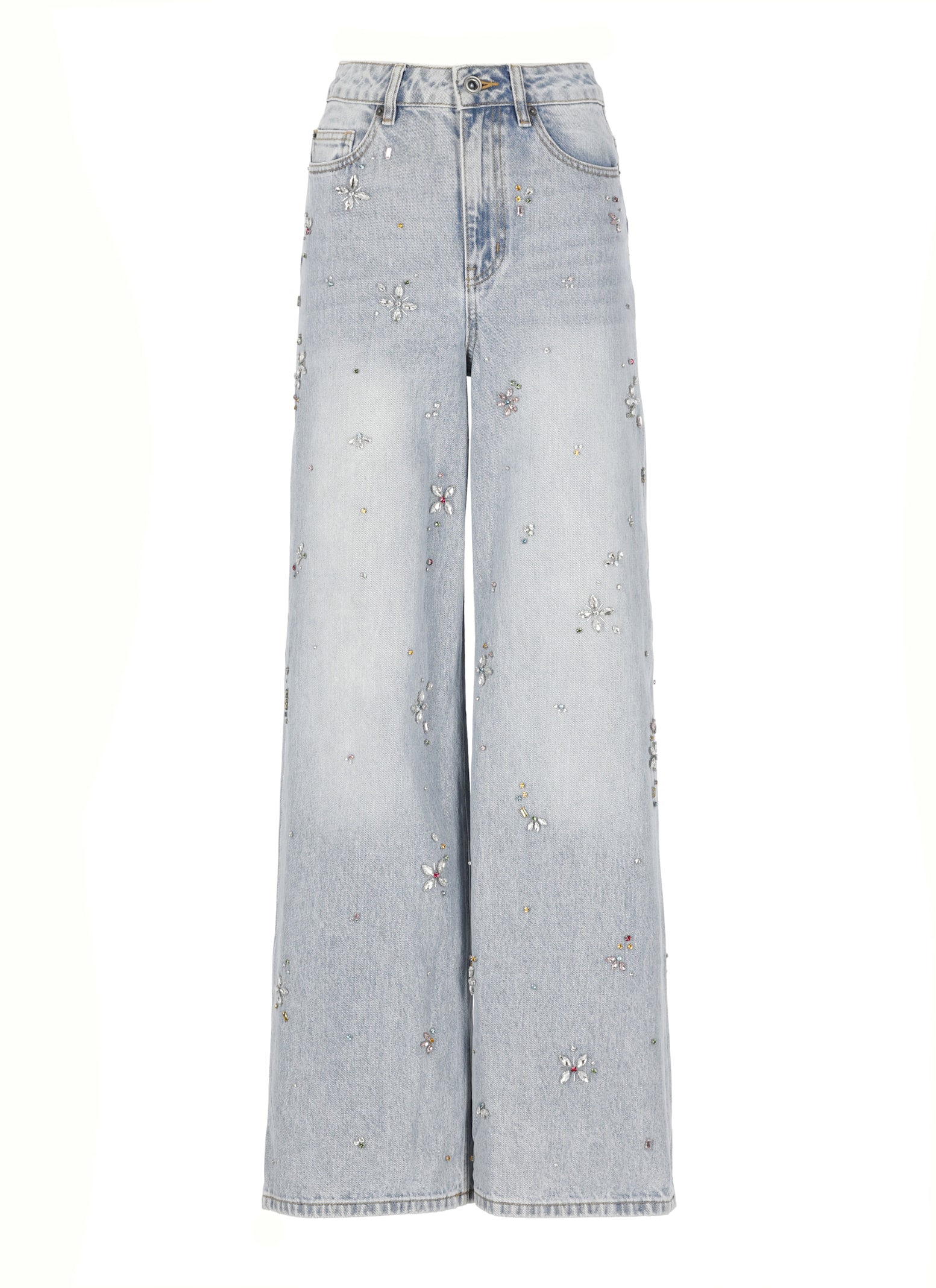 Self-portrait Wide-leg Jeans Featuring Strass Embellishments In Blue