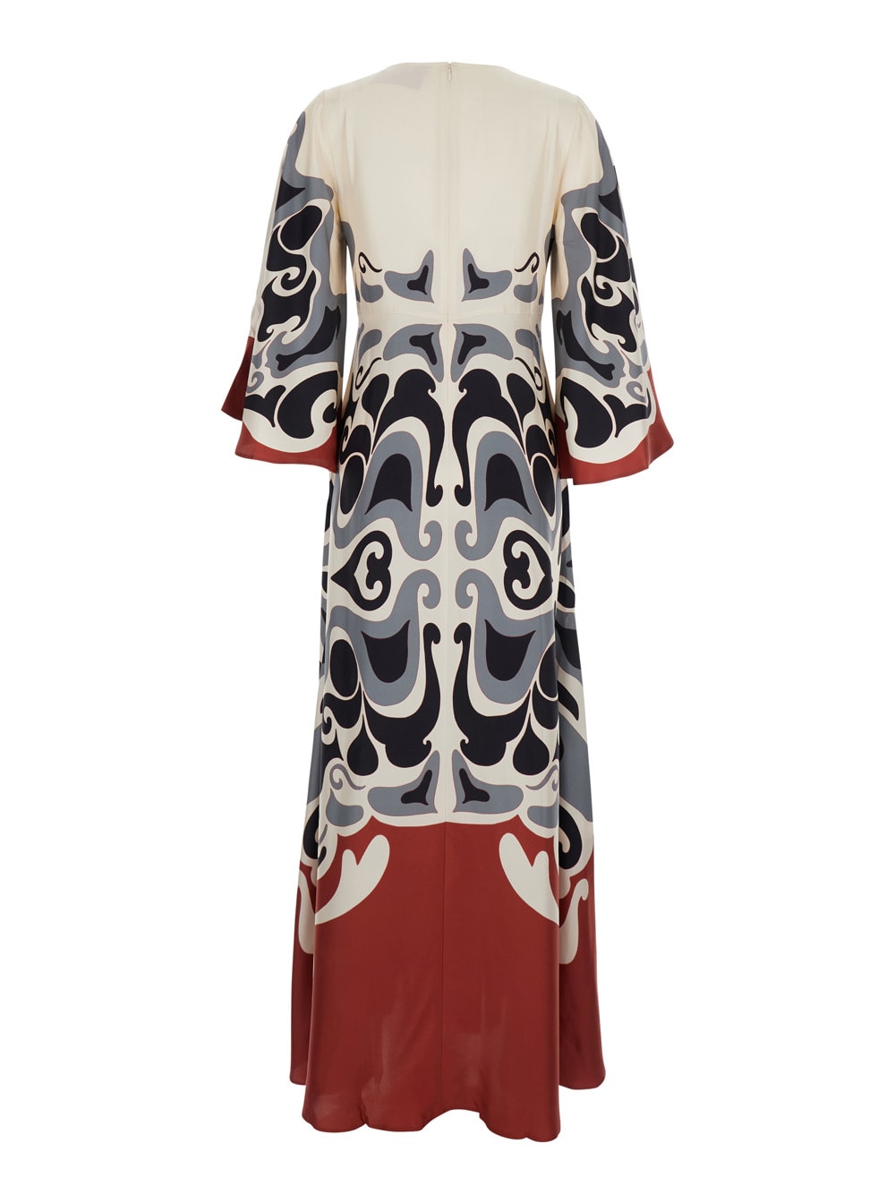La Doublej Multicolor Long Dress With Round Neck And All Over Motif In Silk Woman In Multi