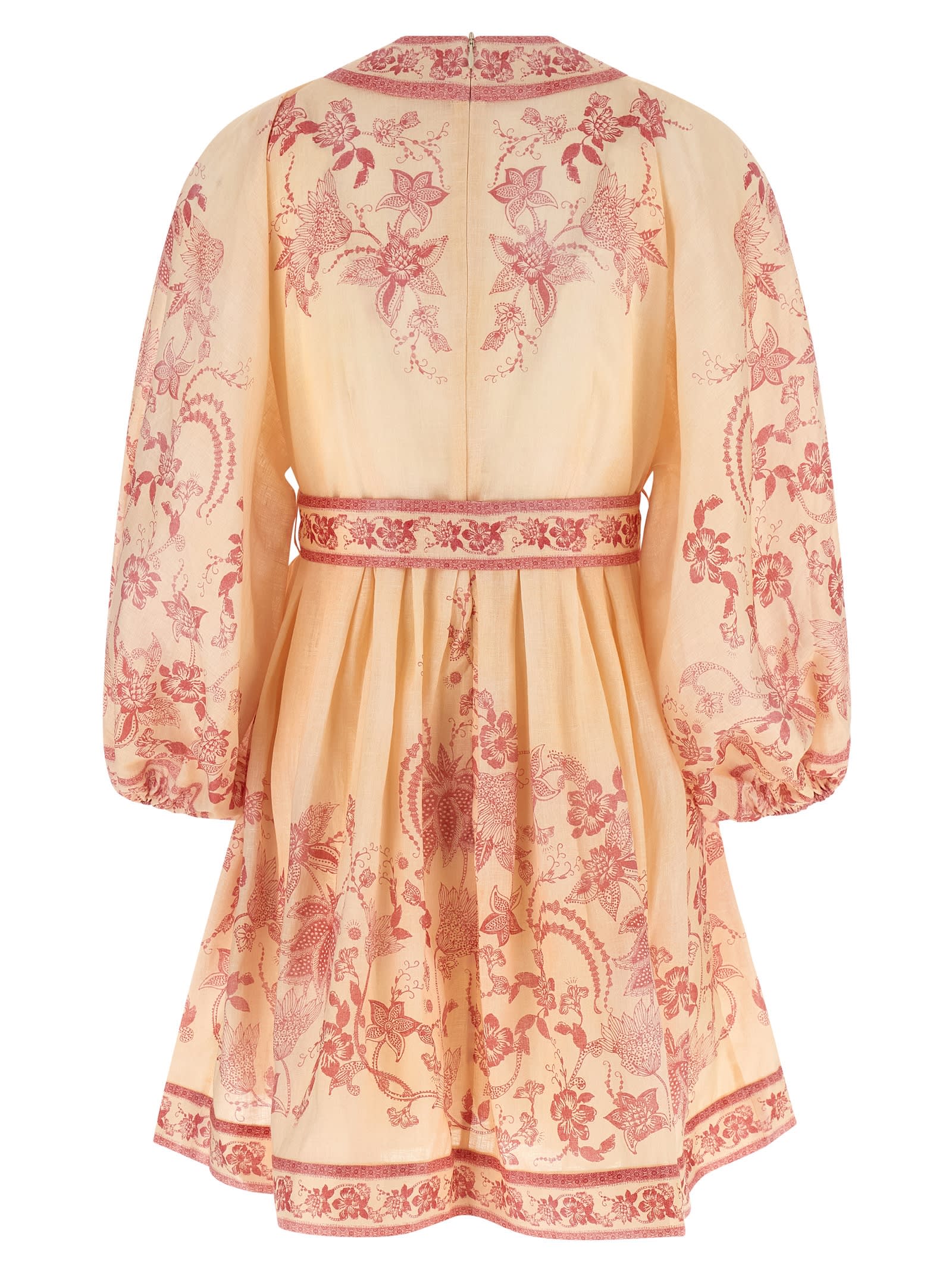 Zimmermann Beige Lucky Printed Mini Dress In Pink