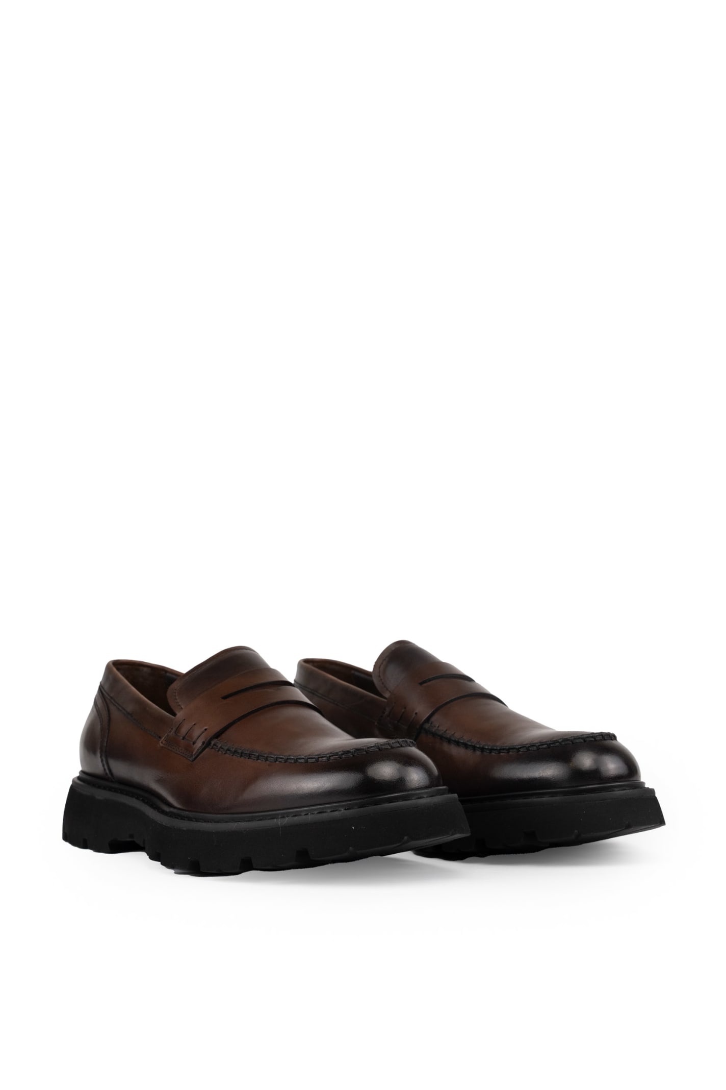 Shop Doucal's Brown Leather Loafers In Triumph Marrone+f.do Nero